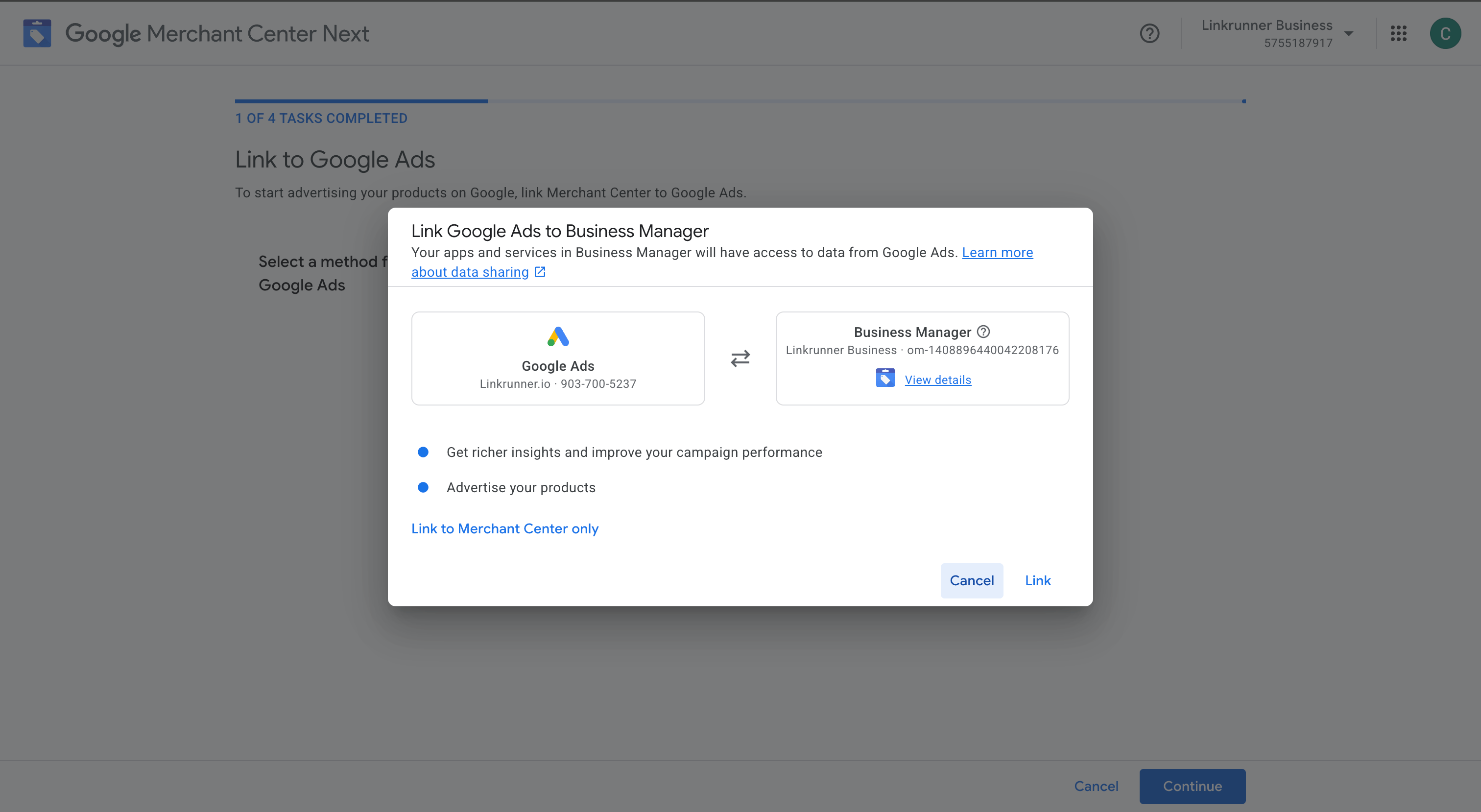 Linking Google Merchant Center with Google Ads account