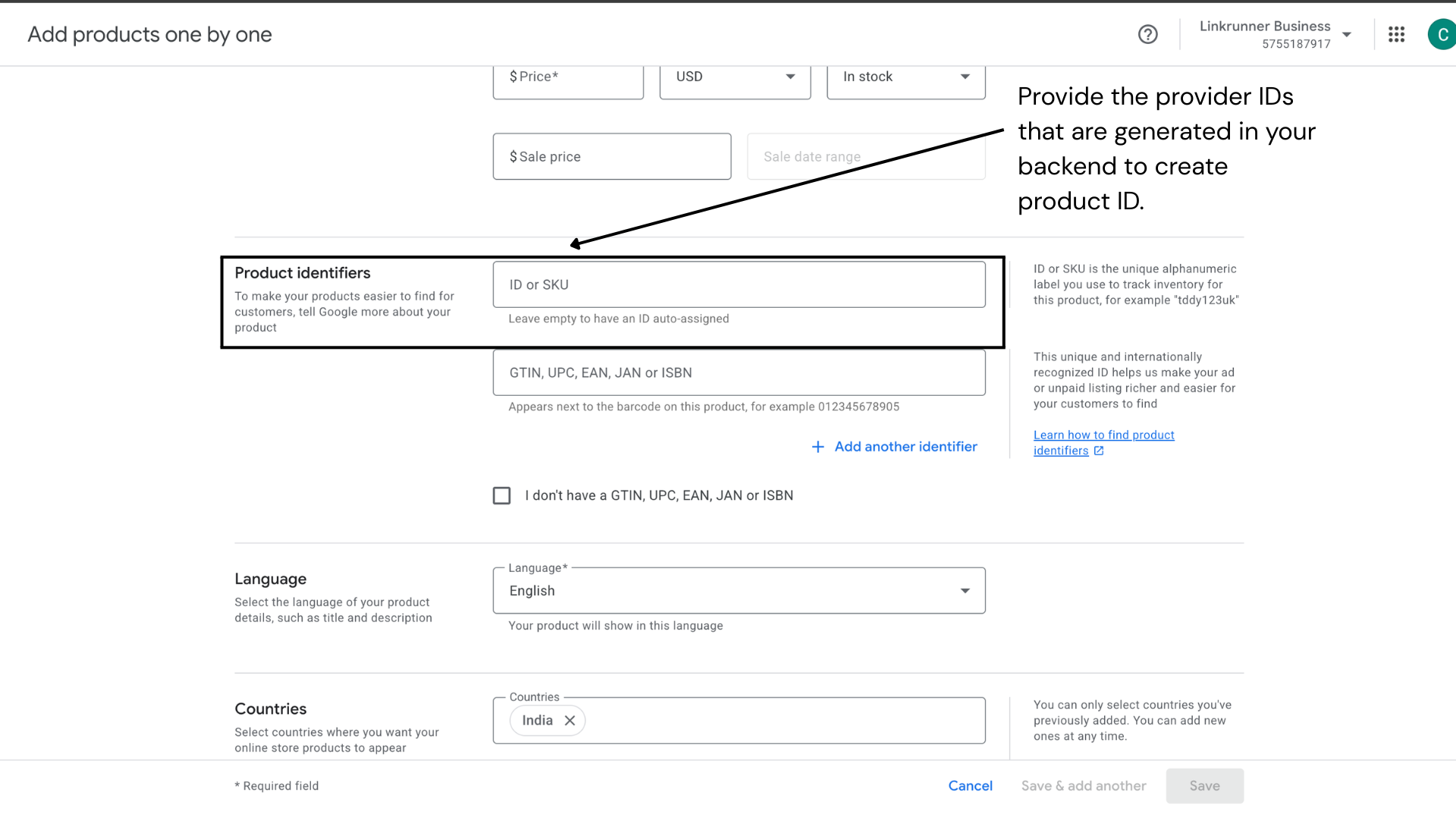 Product ID mapping between Google Merchant Center and your backend