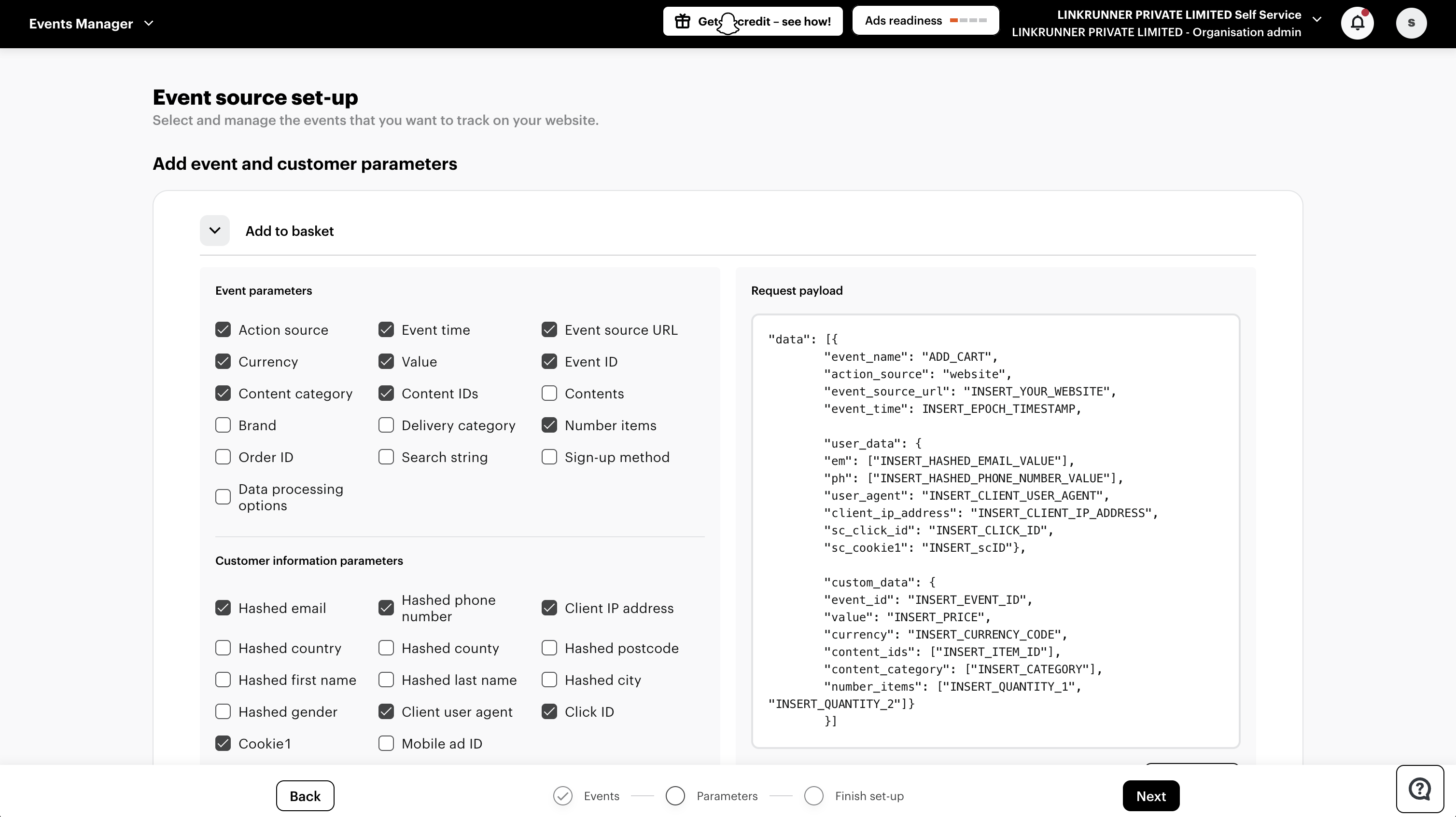 Snapchat Ads Manager - Event Parameters