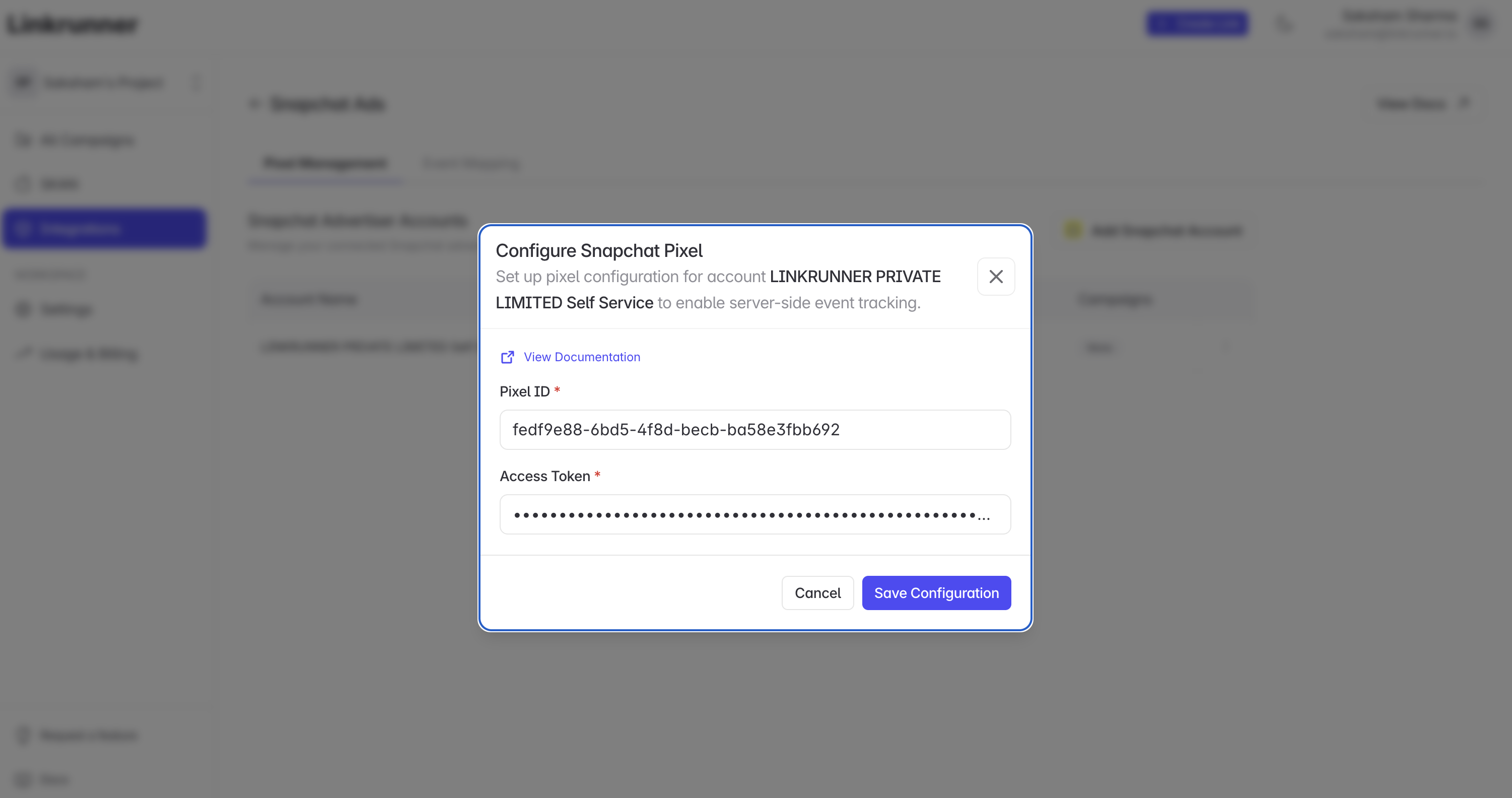 Linkrunner - Save Pixel Configuration