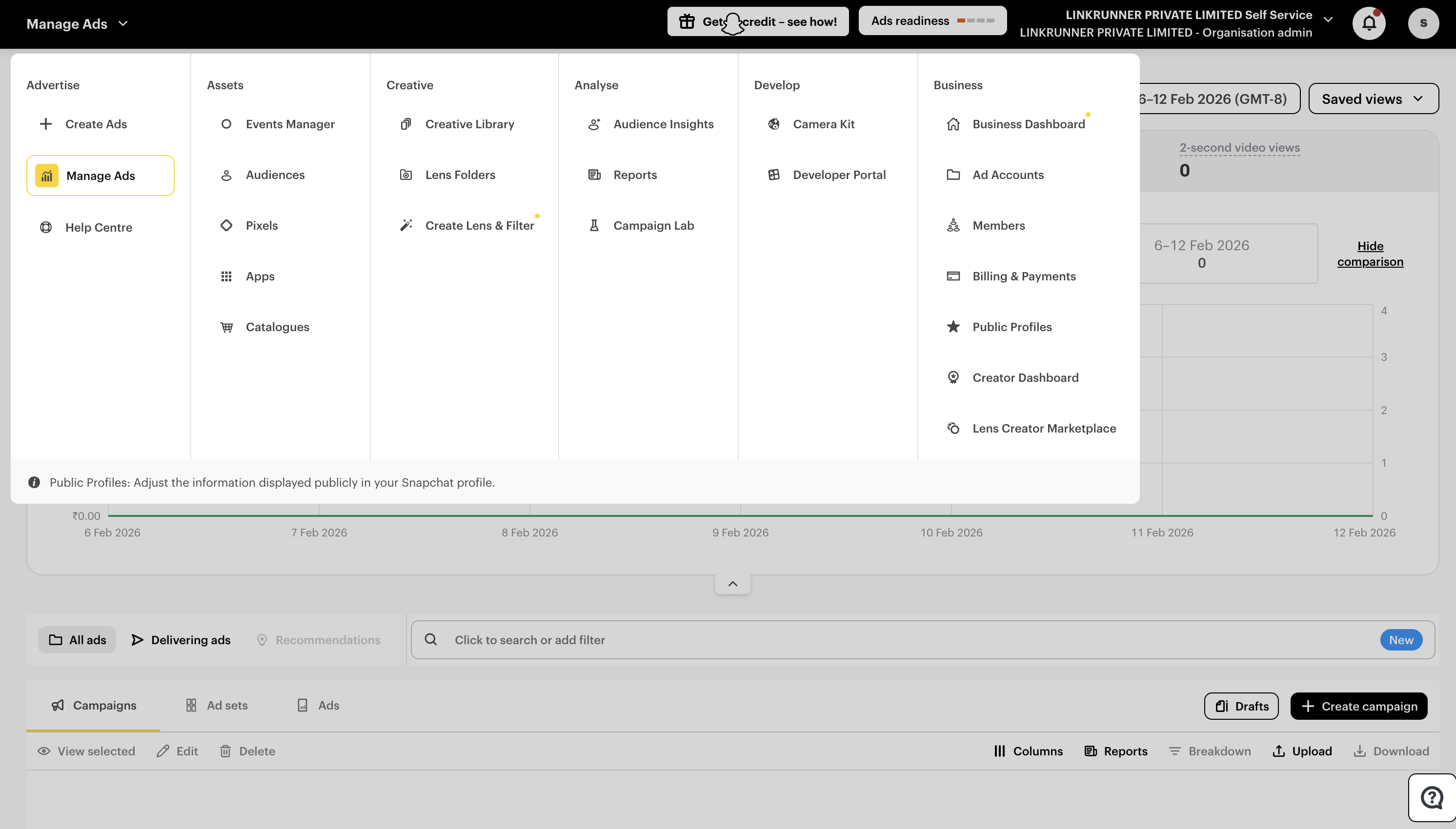 Snapchat Ads Manager - Manage Ads