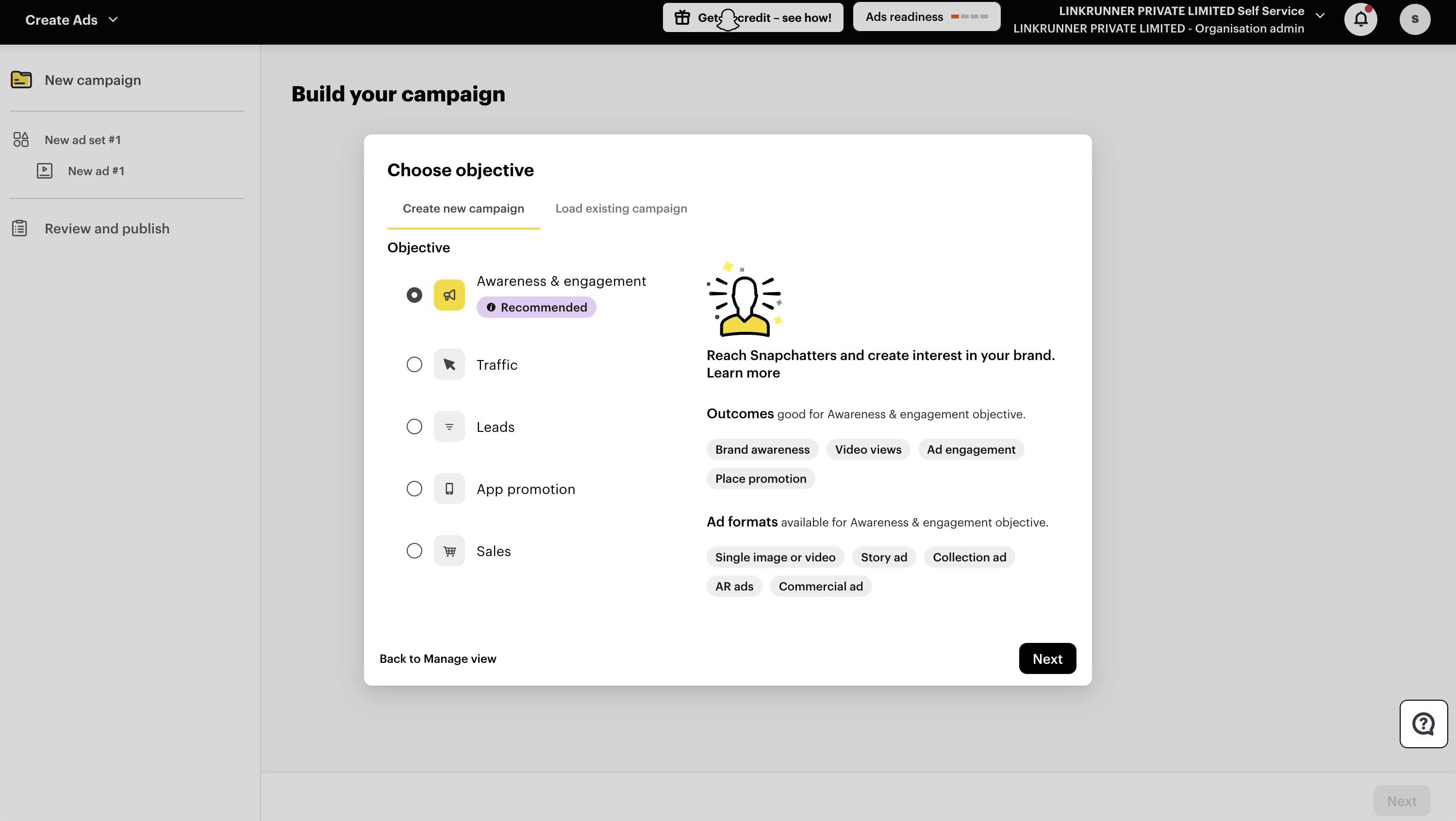 Snapchat Campaign - Choose Objective
