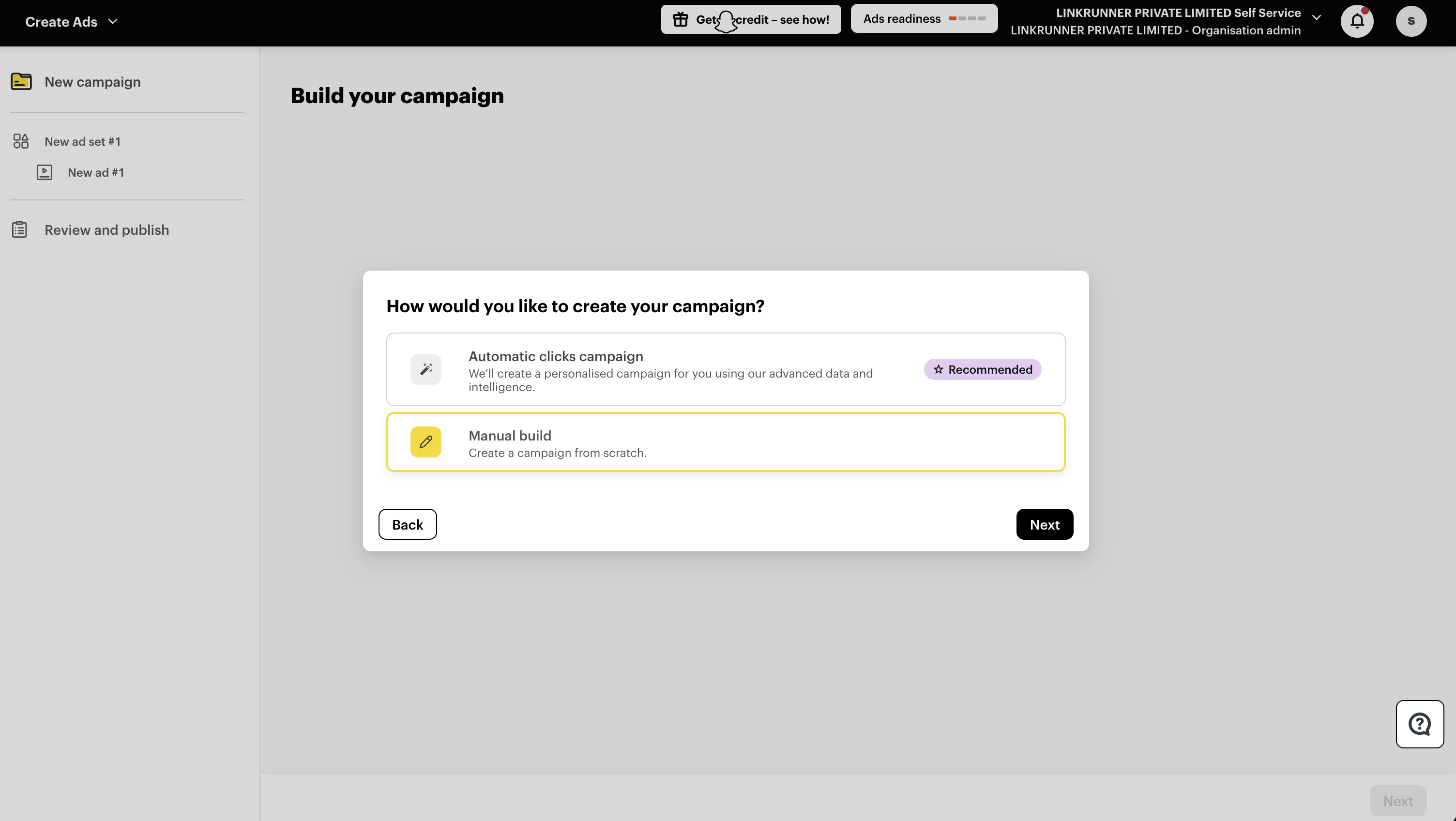 Snapchat Campaign - Manual Build