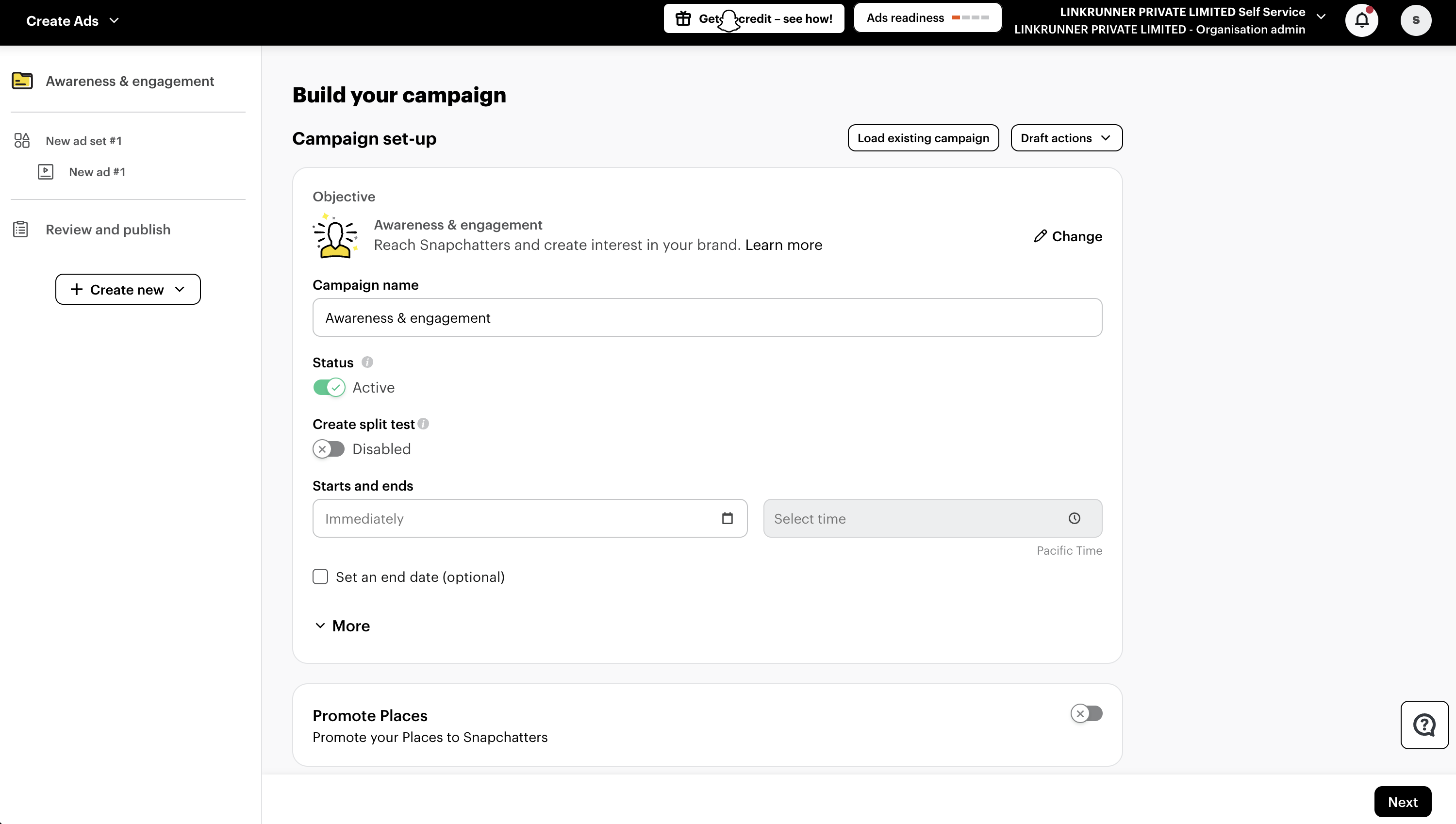Snapchat Campaign - Campaign Info