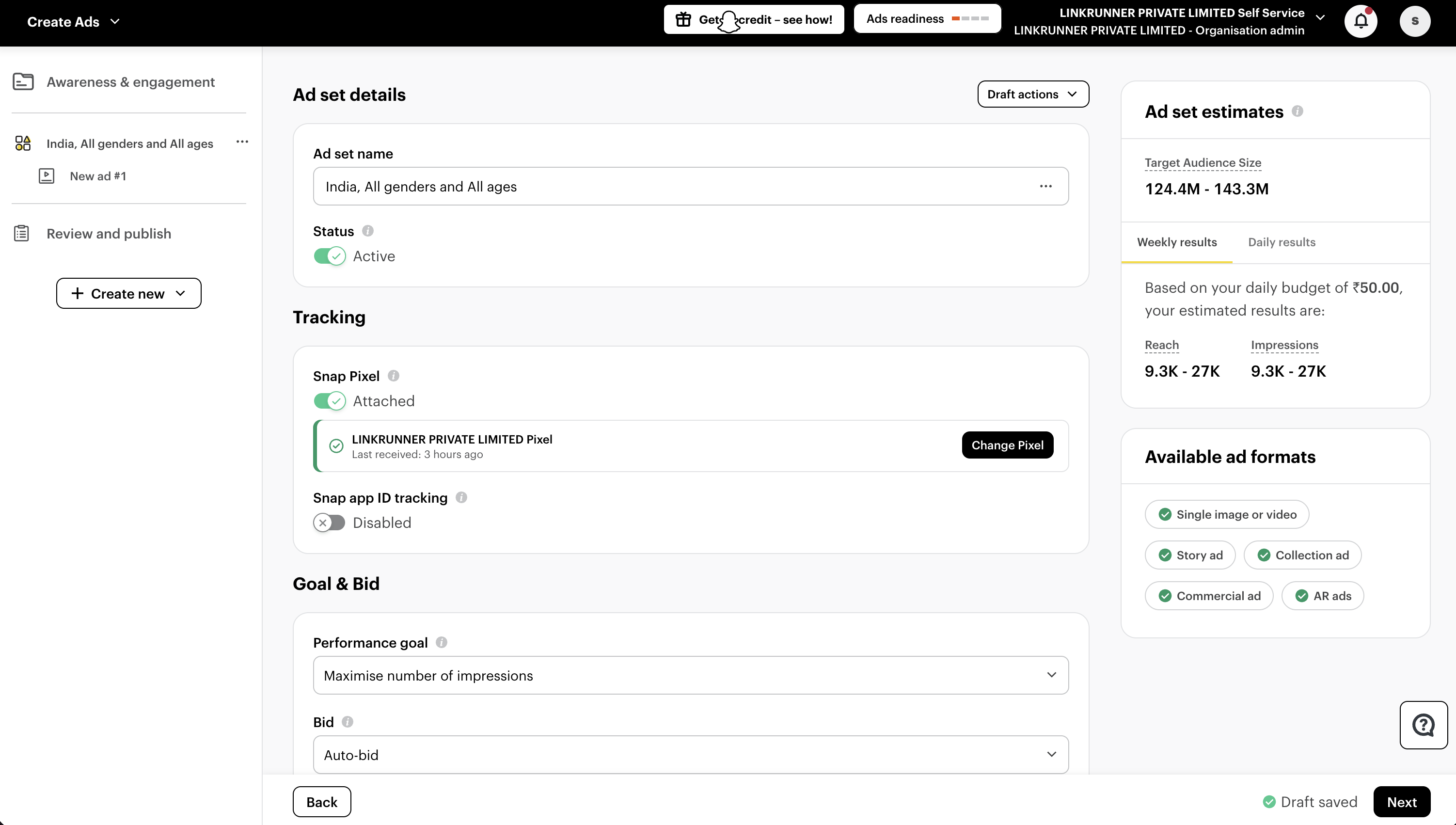 Snapchat Campaign - Ad Set Details