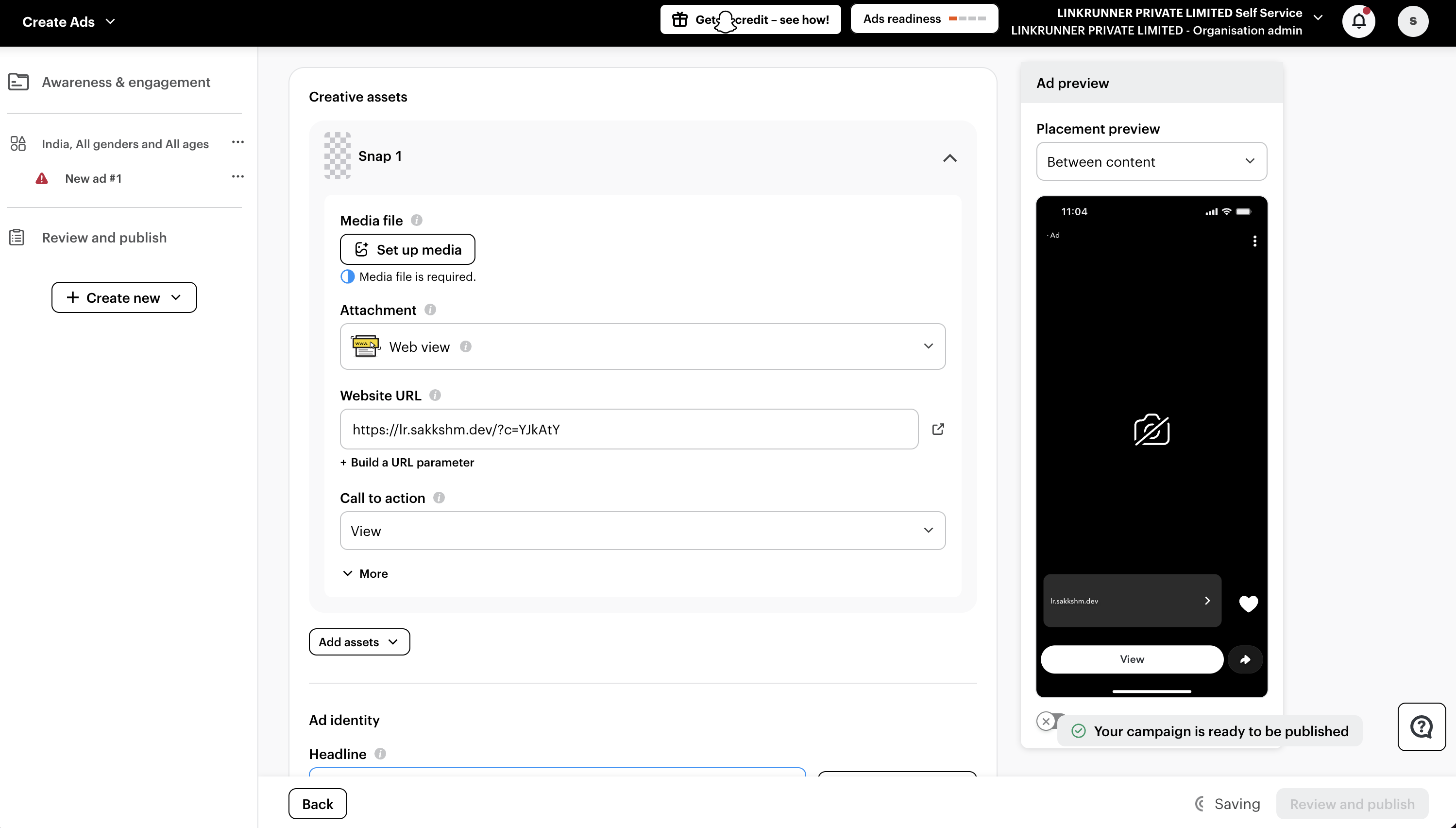 Snapchat Campaign - Website URL