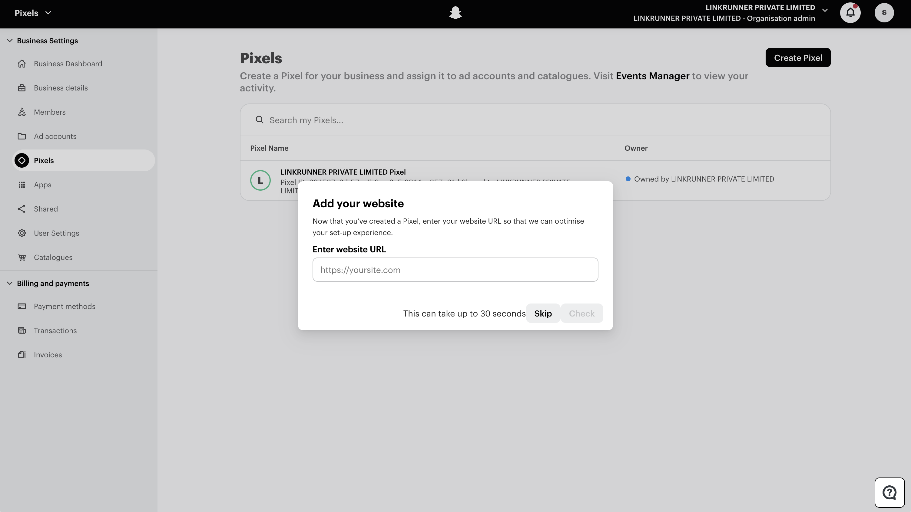 Snapchat Ads Manager - Skip Website URL
