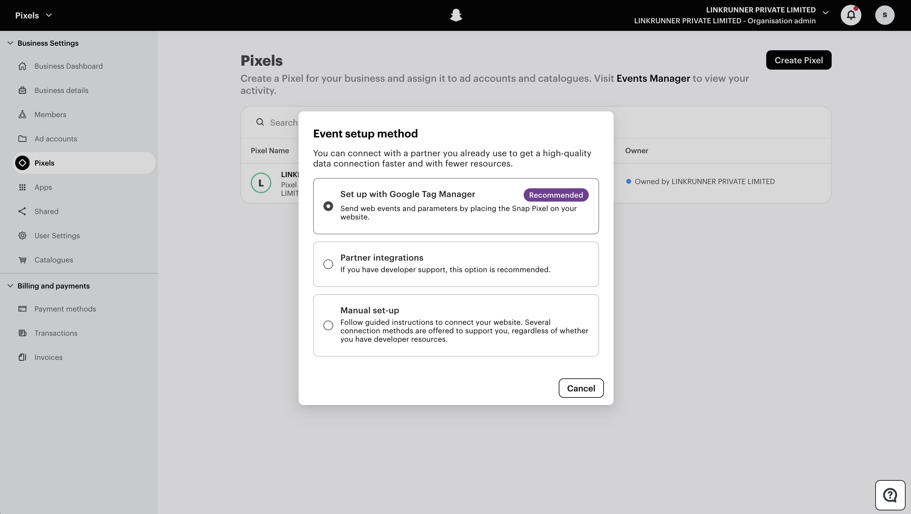 Snapchat Ads Manager - Manual Setup