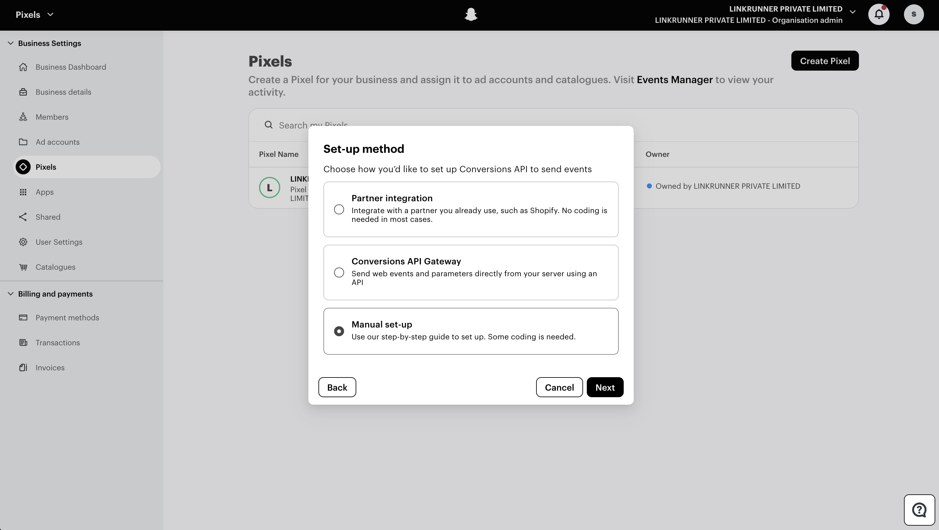 Snapchat Ads Manager - Manual Set-up Method