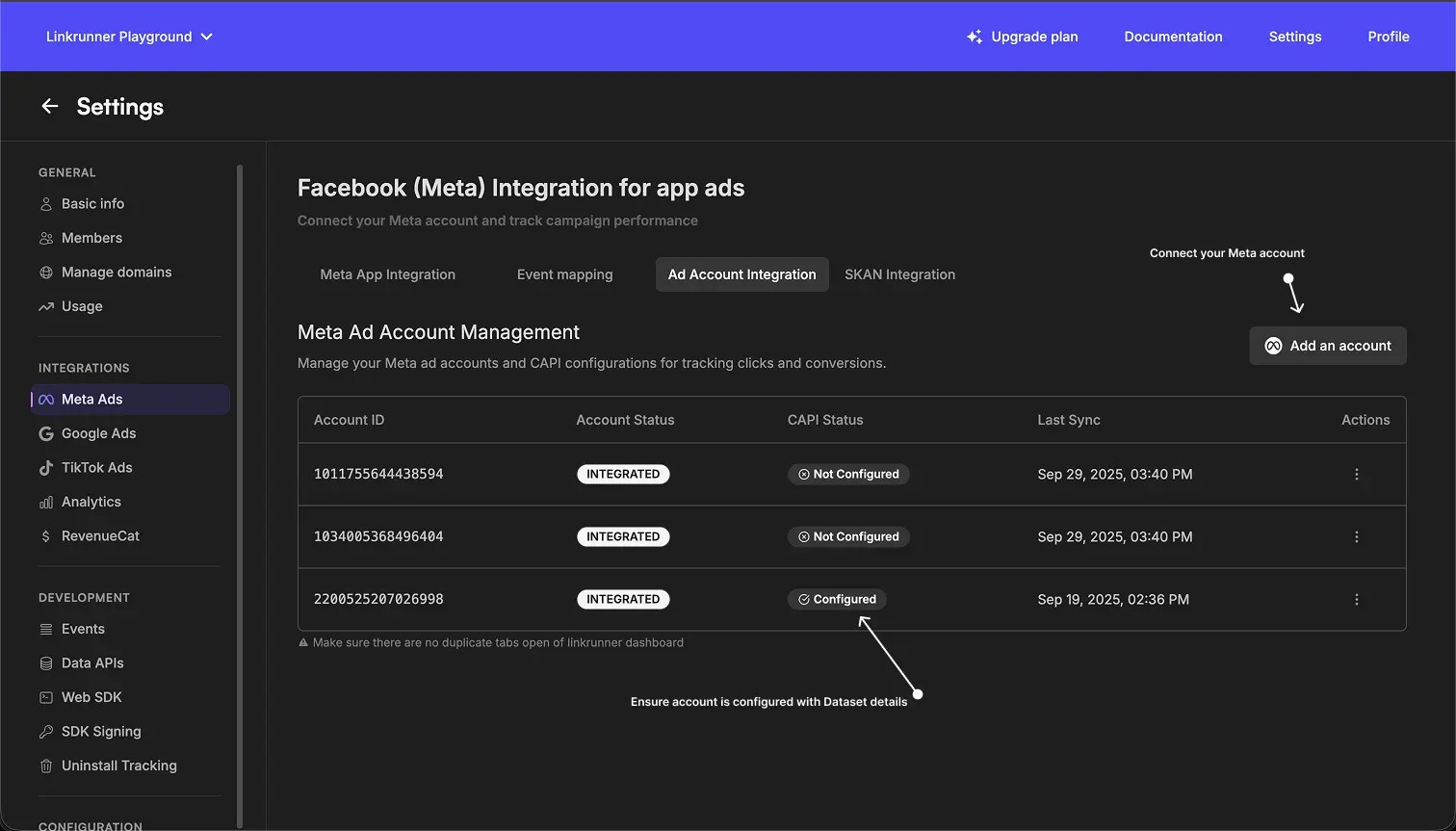 Meta Integration - Add Account