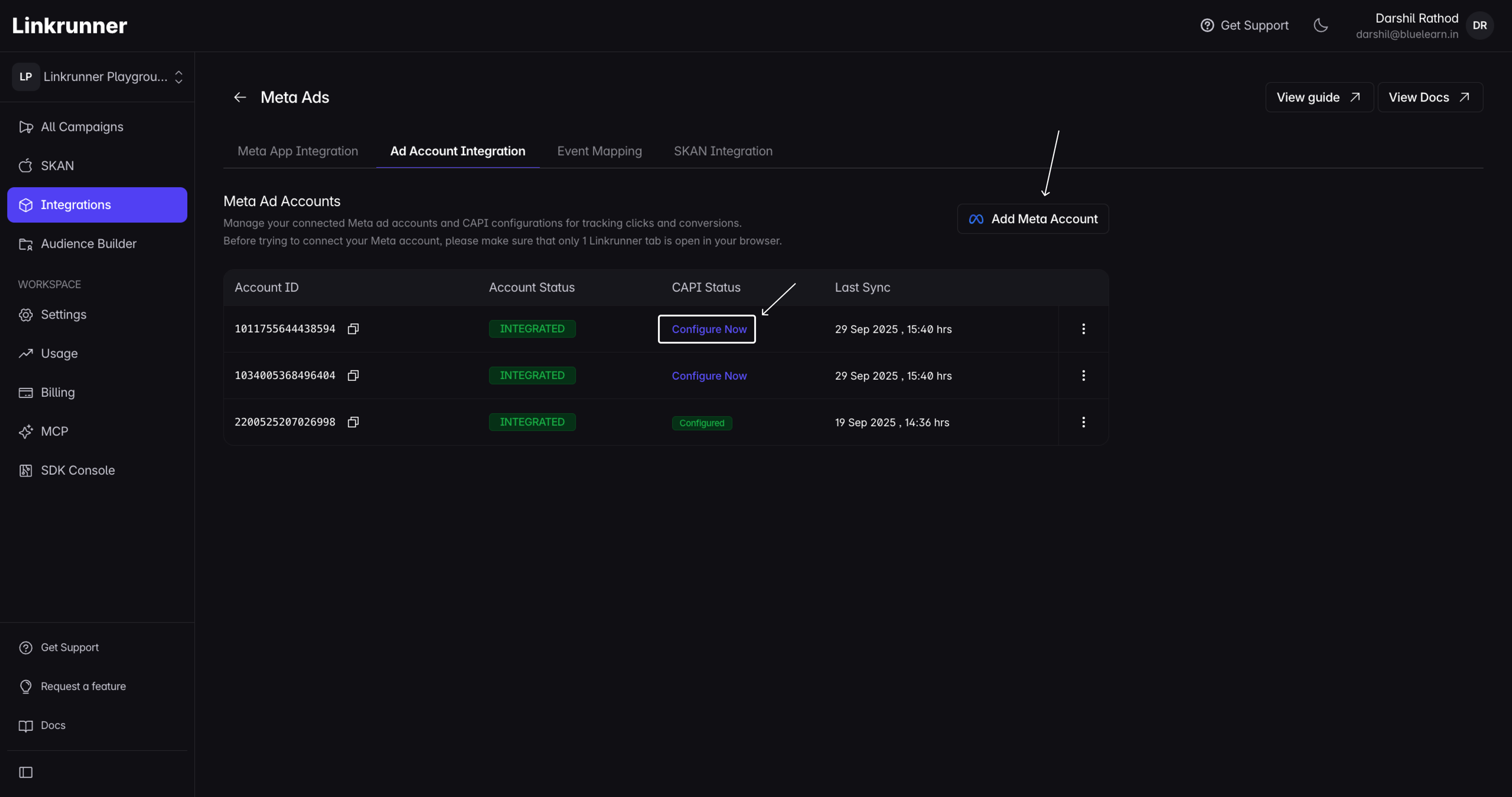 Meta Web to App - Linkrunner