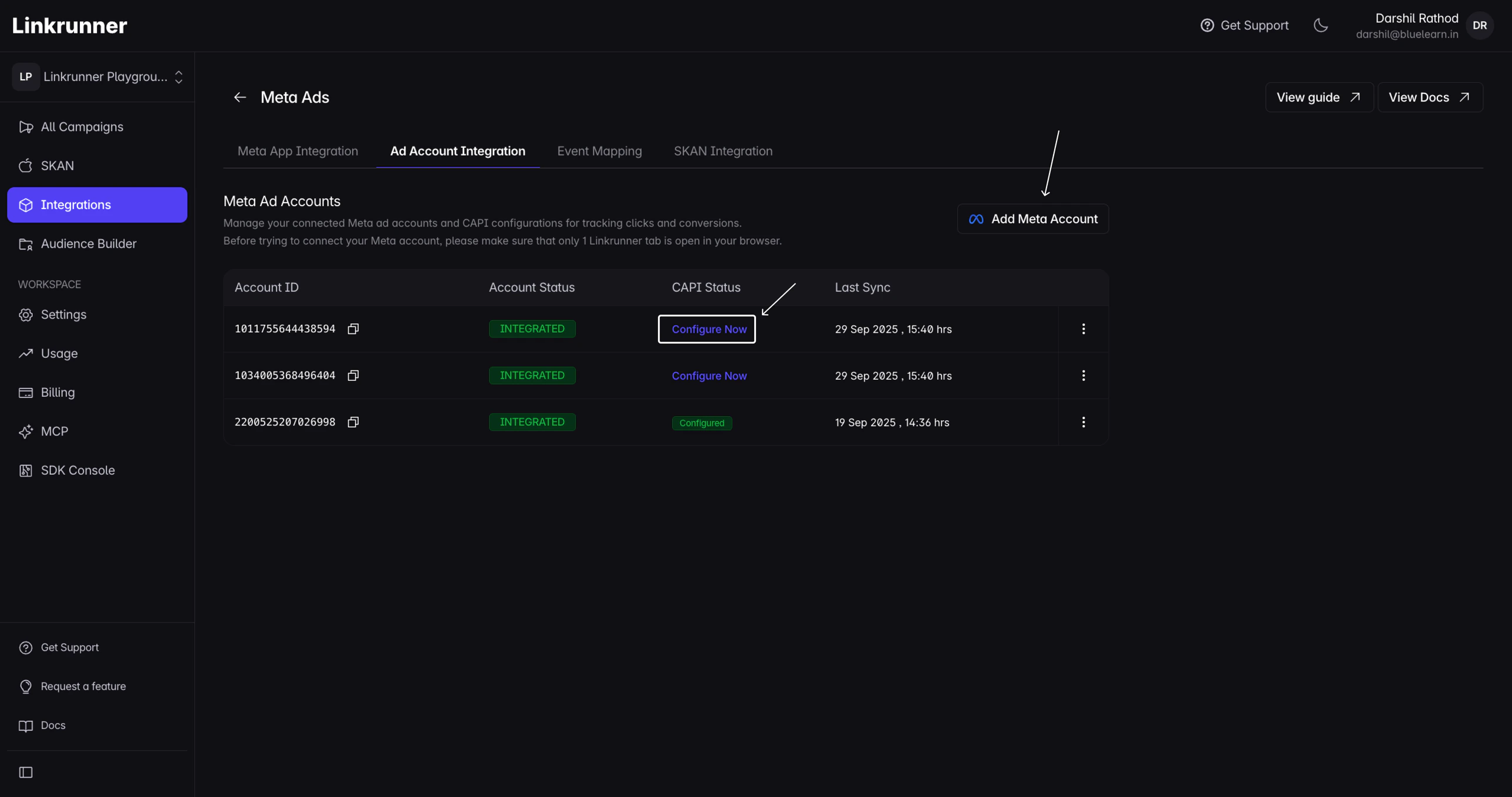 Meta Integration - Add Account
