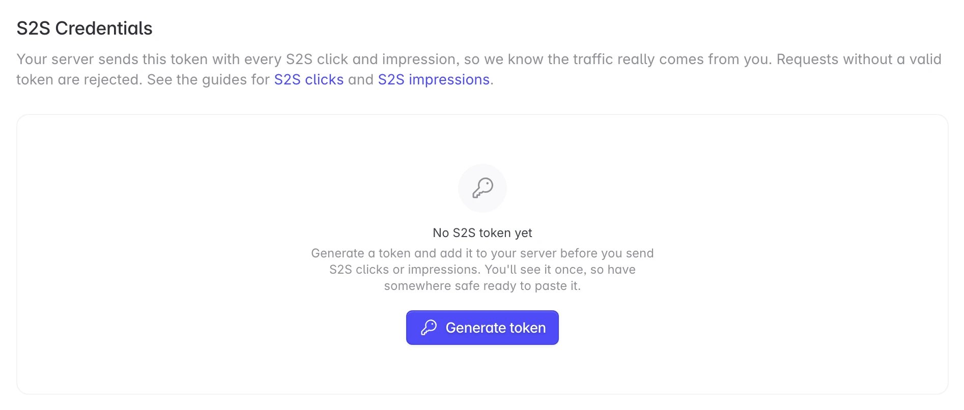 S2S Credentials with the Generate token button