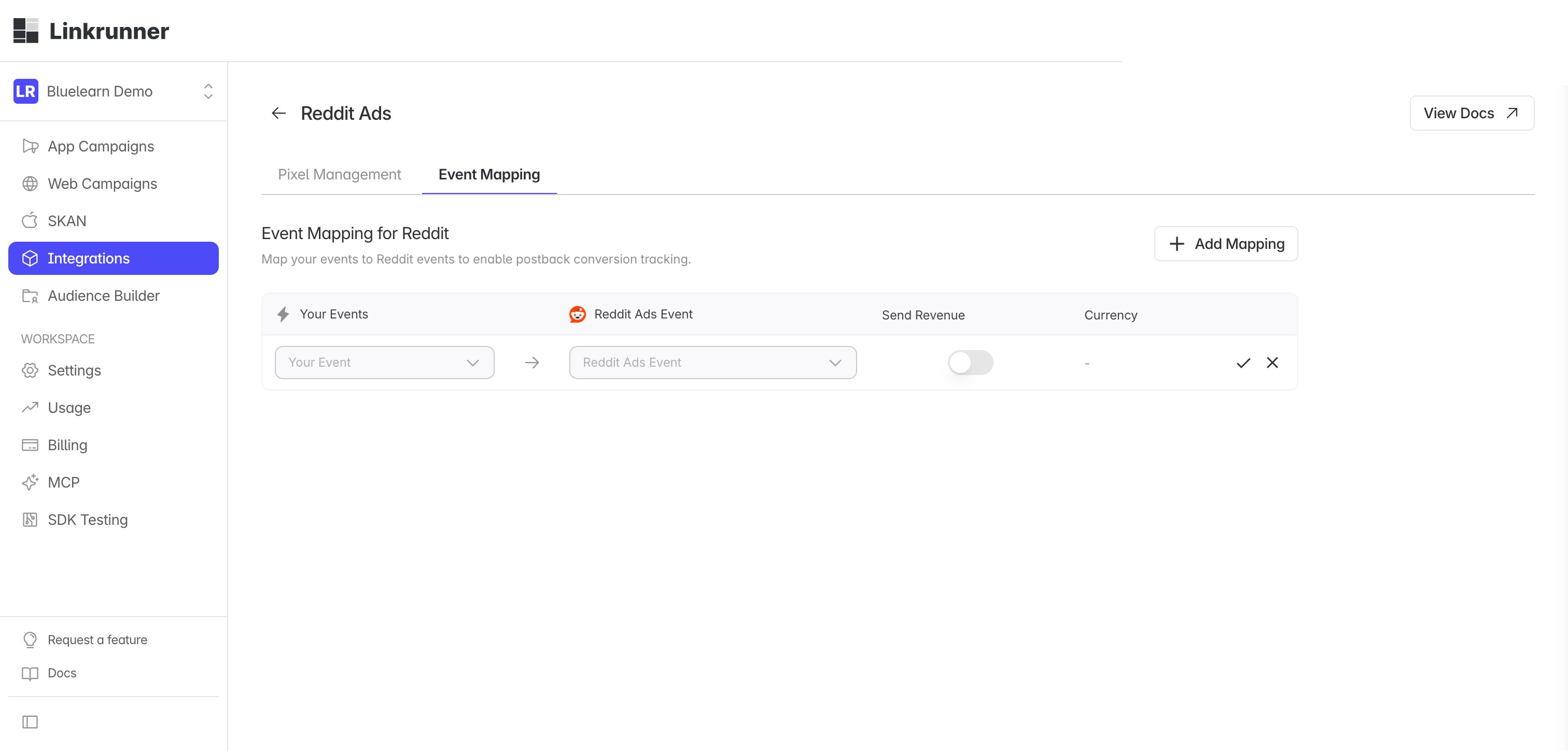 Add a Reddit event mapping in Linkrunner
