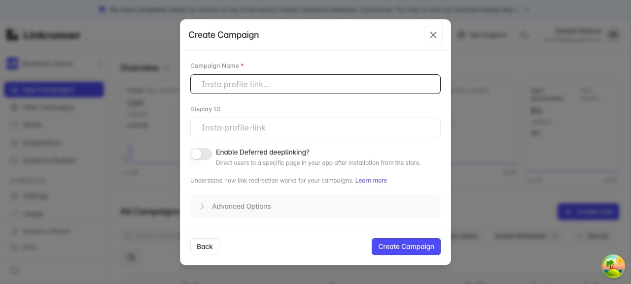 Create a Linkrunner campaign link
