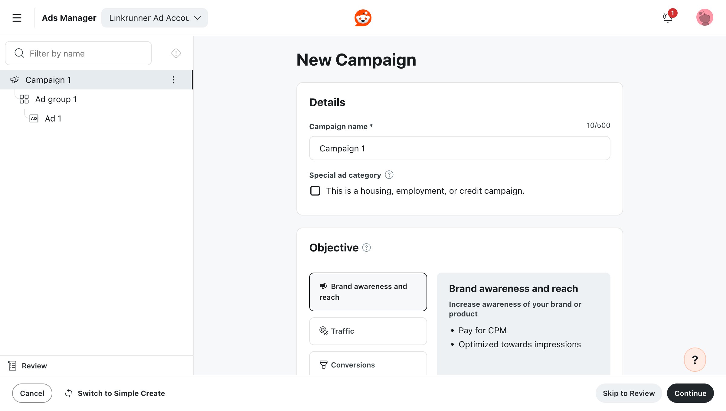 Reddit campaign details and objective