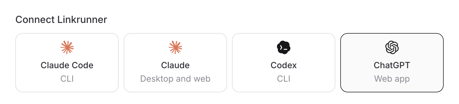 Choose a client for the Linkrunner MCP connection