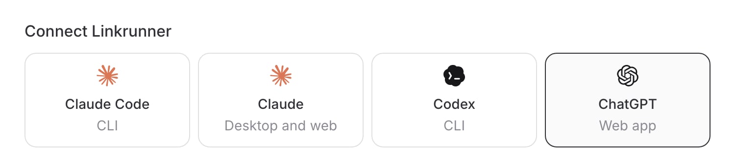 Choose a client for the Linkrunner MCP connection