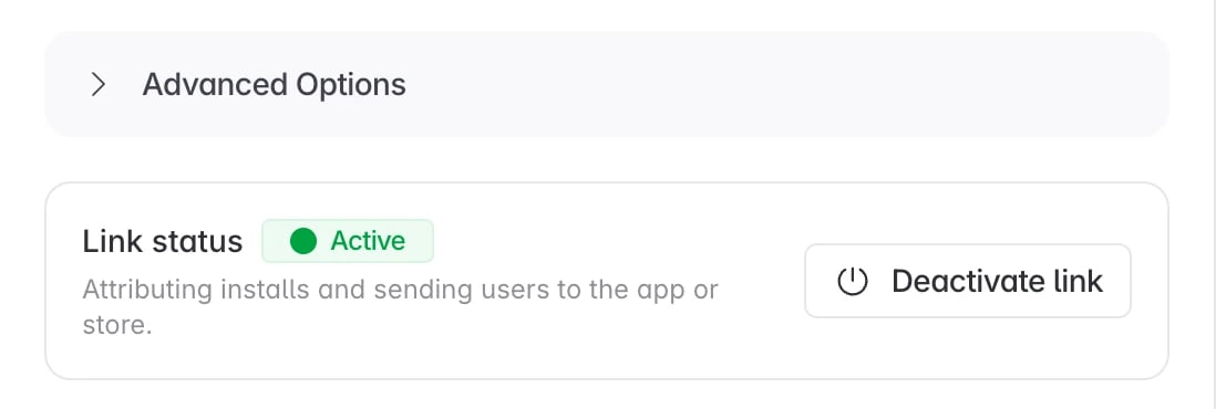 Link status row showing Active and the Deactivate link button