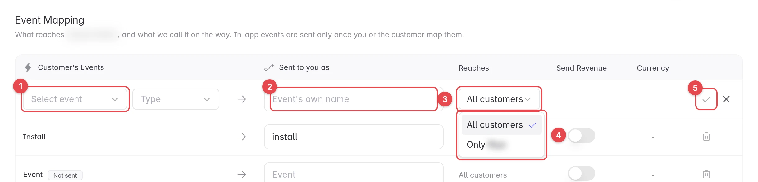 The Add Mapping row with the Reaches dropdown open