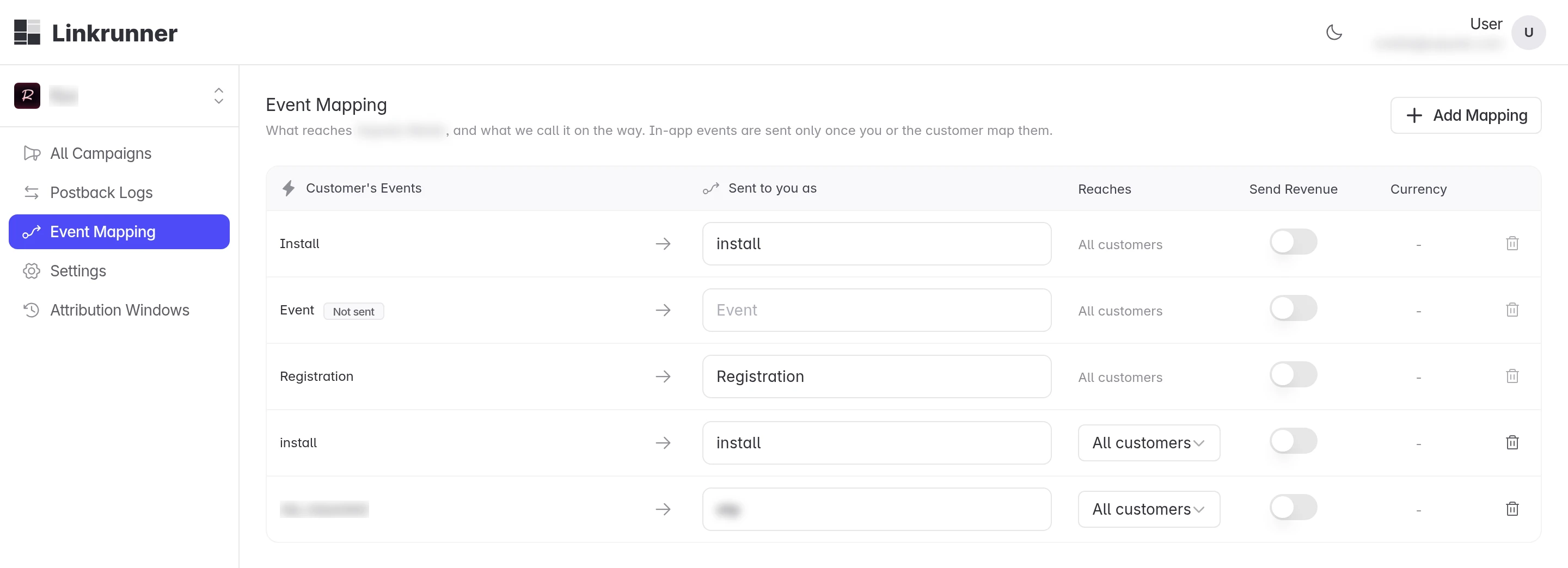 Event Mapping in the affiliate sidebar