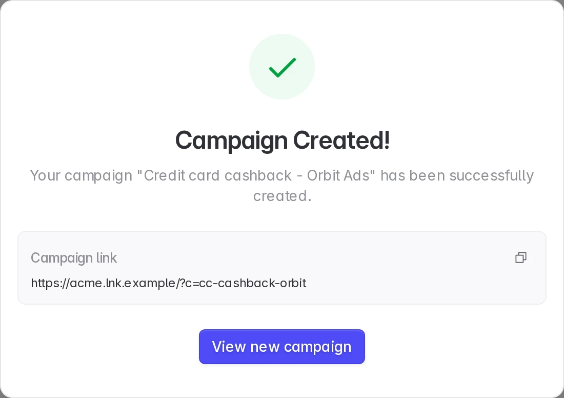 Campaign created for Orbit Ads