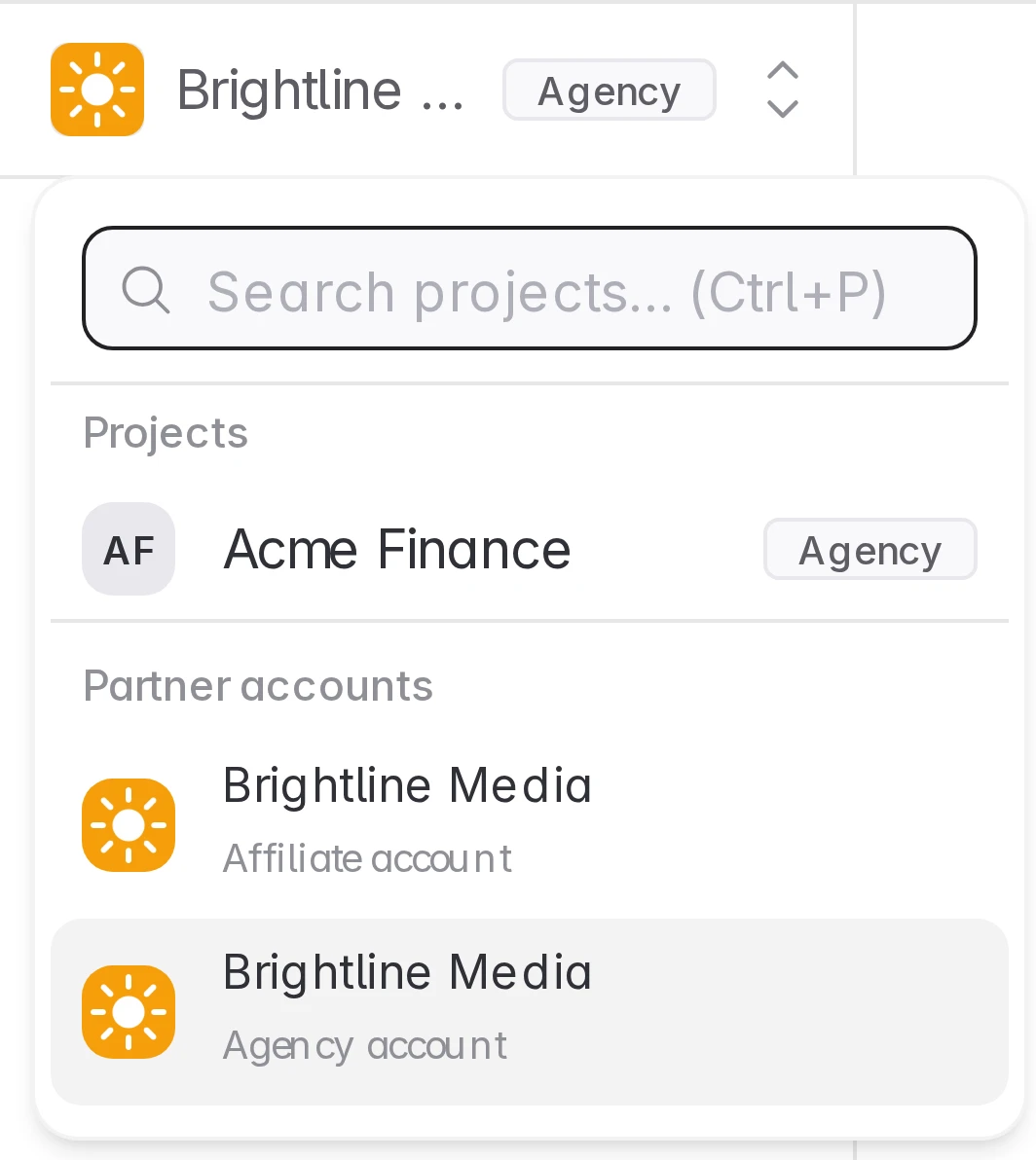 Project picker with both partner accounts approved