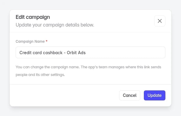 The Edit campaign form for an affiliate, with only the campaign name