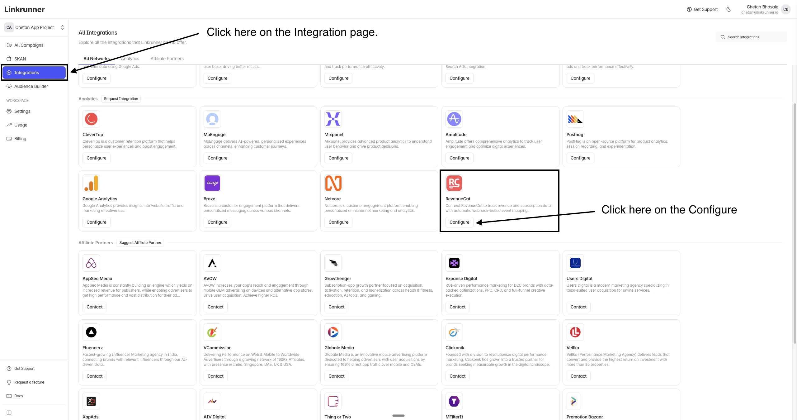 Navigate to RevenueCat integration