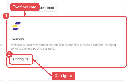 The Everflow card on the Linkrunner Integrations page with its Configure button