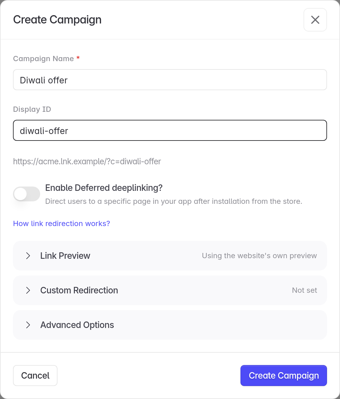 Agency campaign creation form