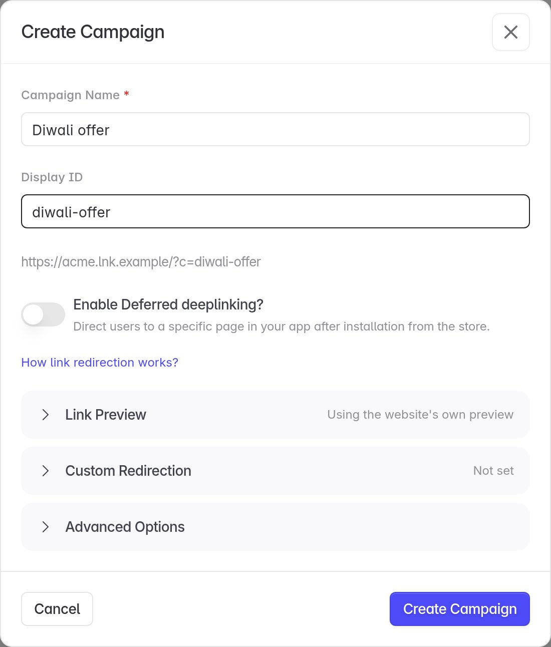 Agency campaign creation form