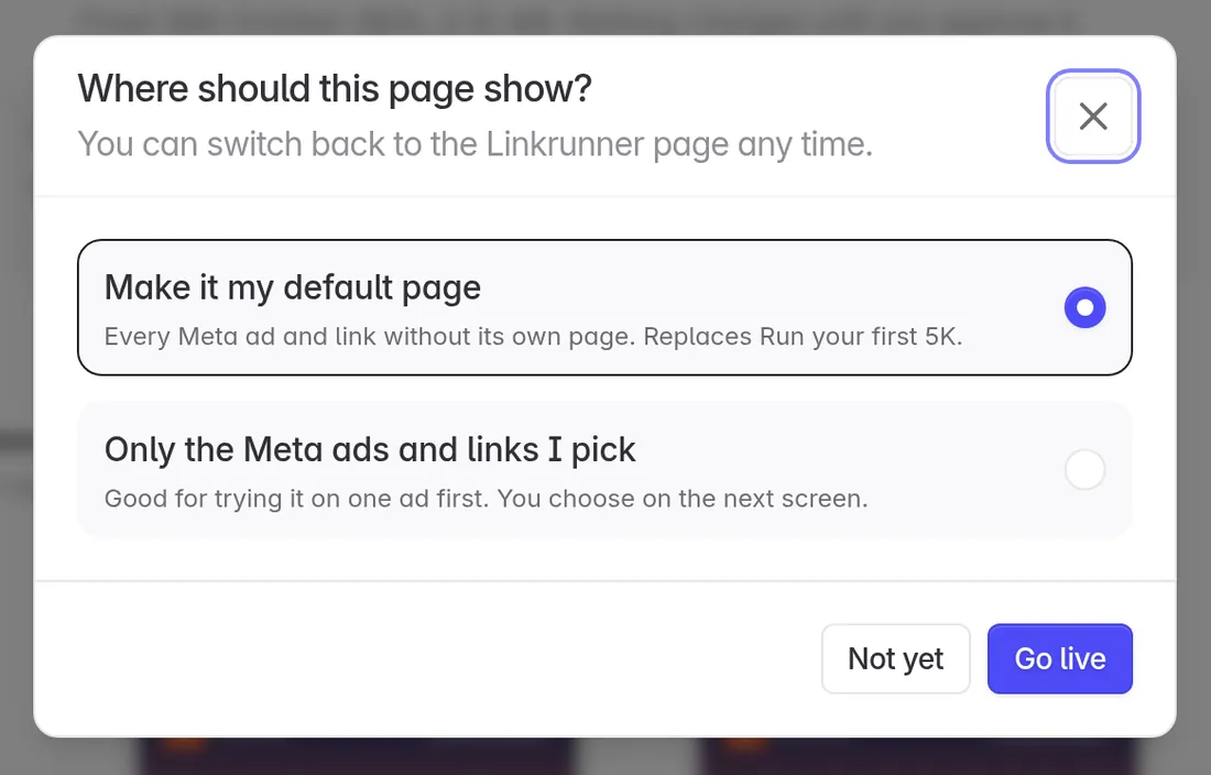 Choosing whether the page becomes the default
