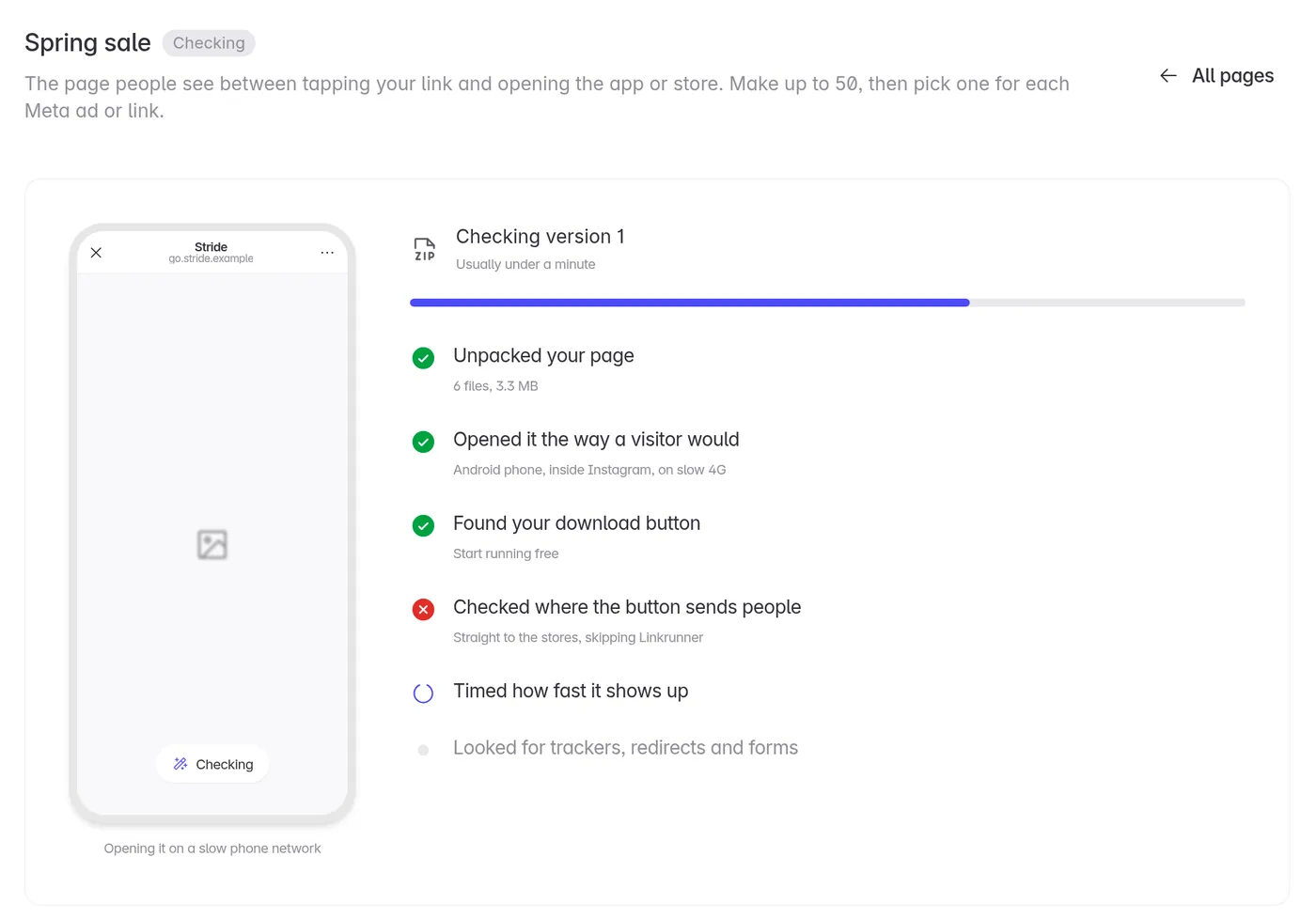 Your page being checked on a slow network