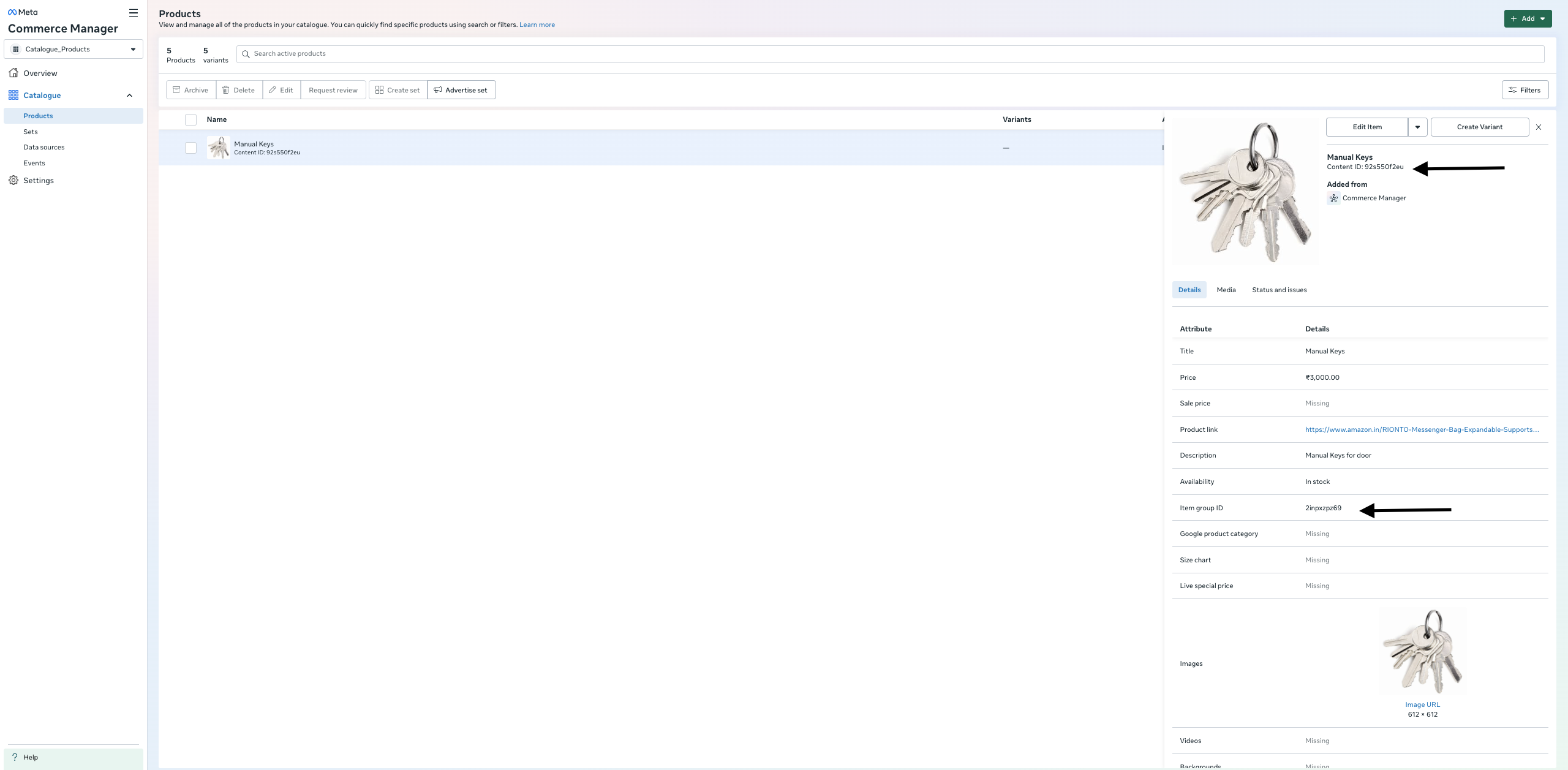 Content ID and Item group ID fields in Commerce Manager