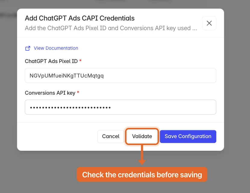 Add ChatGPT Ads CAPI credentials in Linkrunner