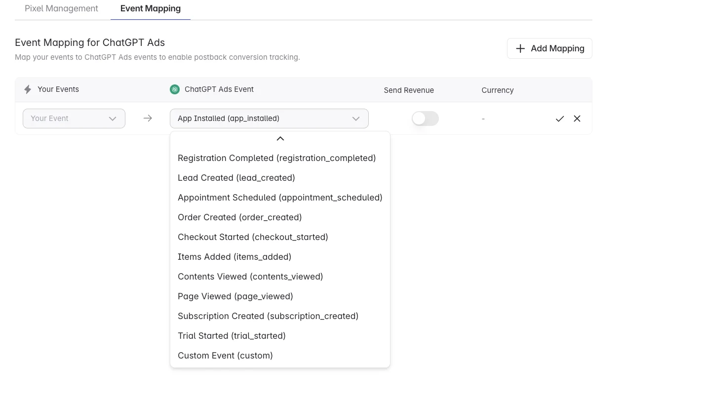 ChatGPT Ads event mapping in Linkrunner
