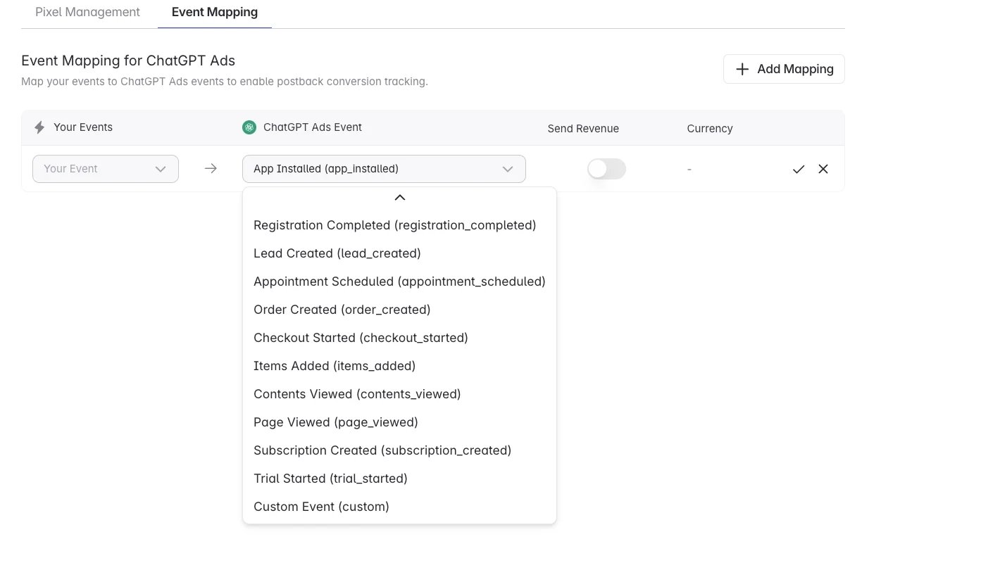 ChatGPT Ads event mapping in Linkrunner