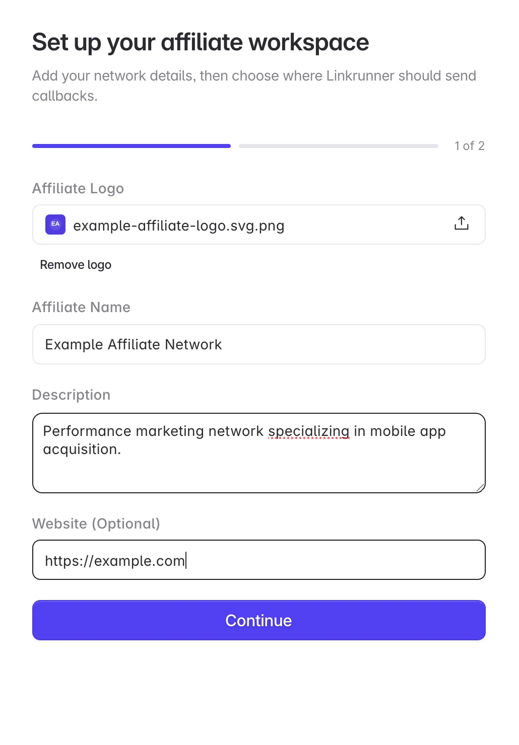 Completed affiliate network details