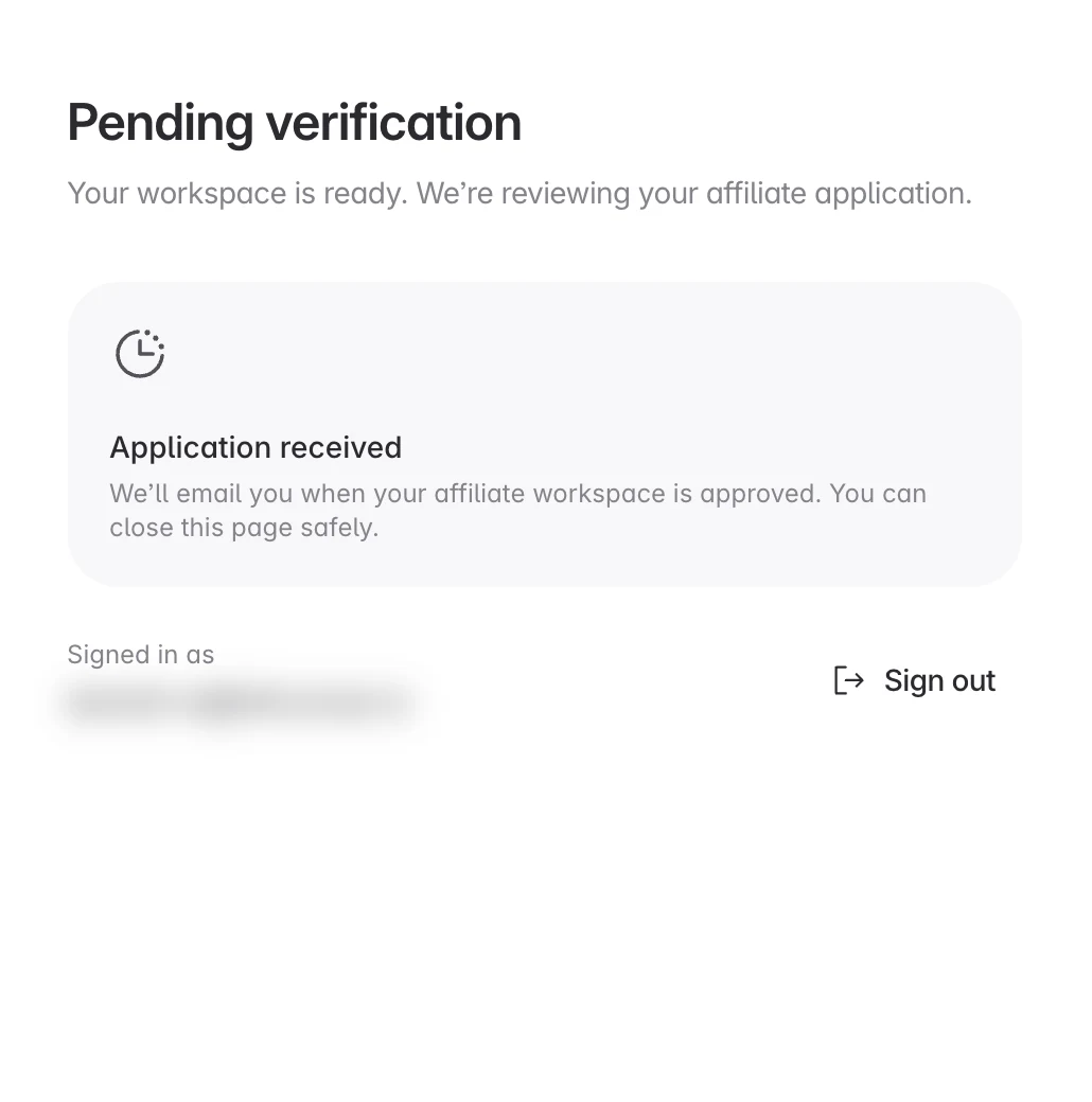 Affiliate application pending verification