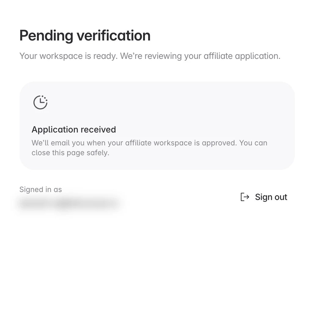 Affiliate application pending verification