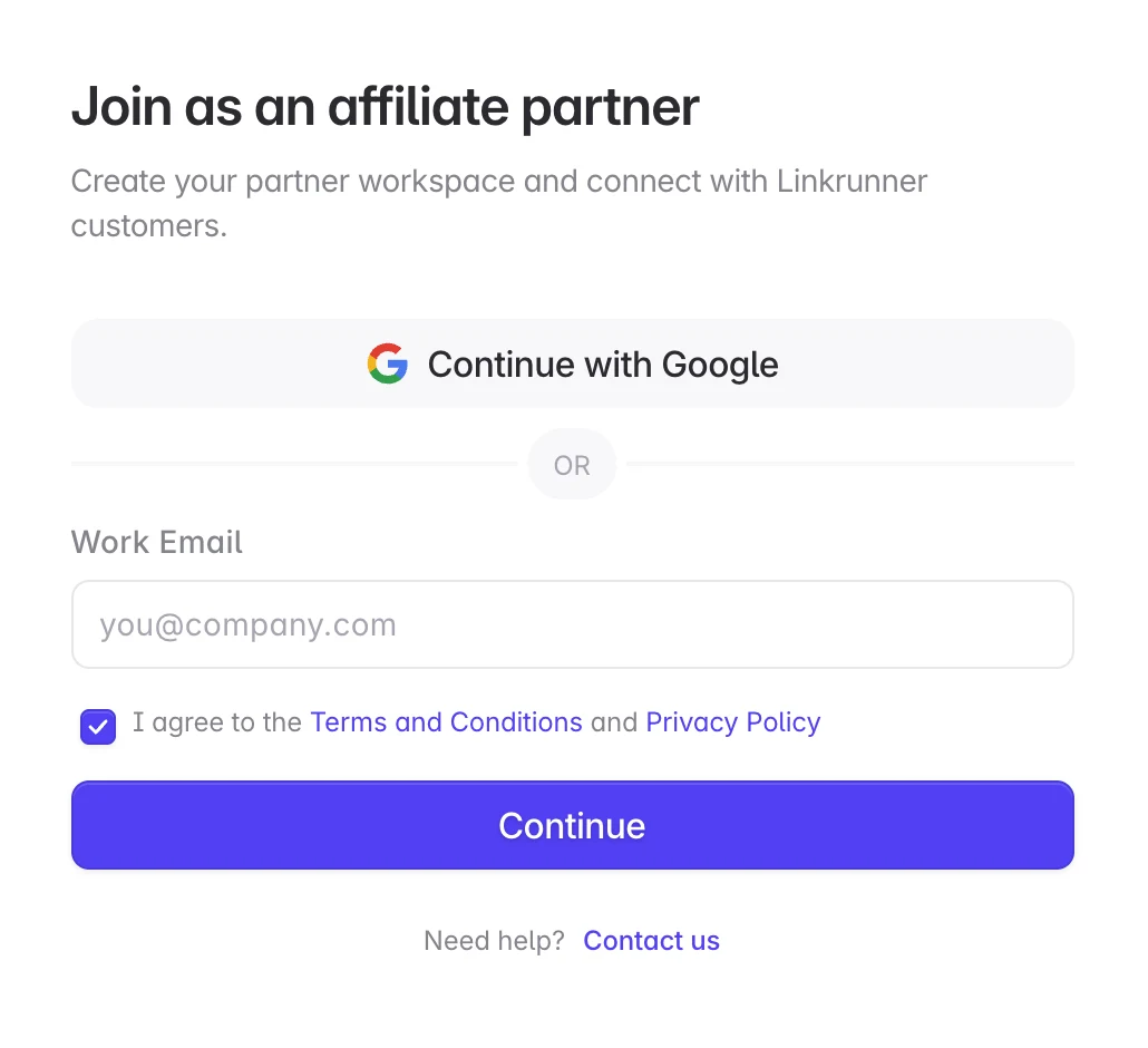 Affiliate partner signup form