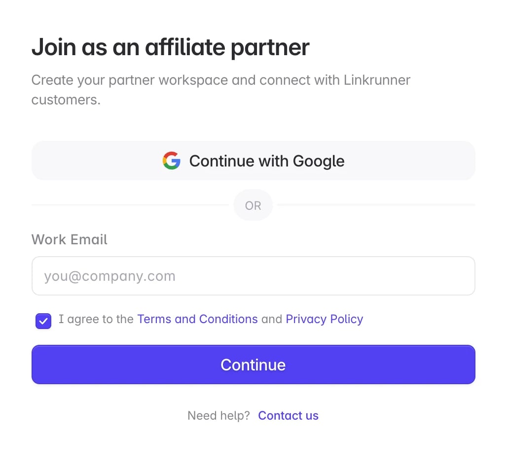 Affiliate partner signup form
