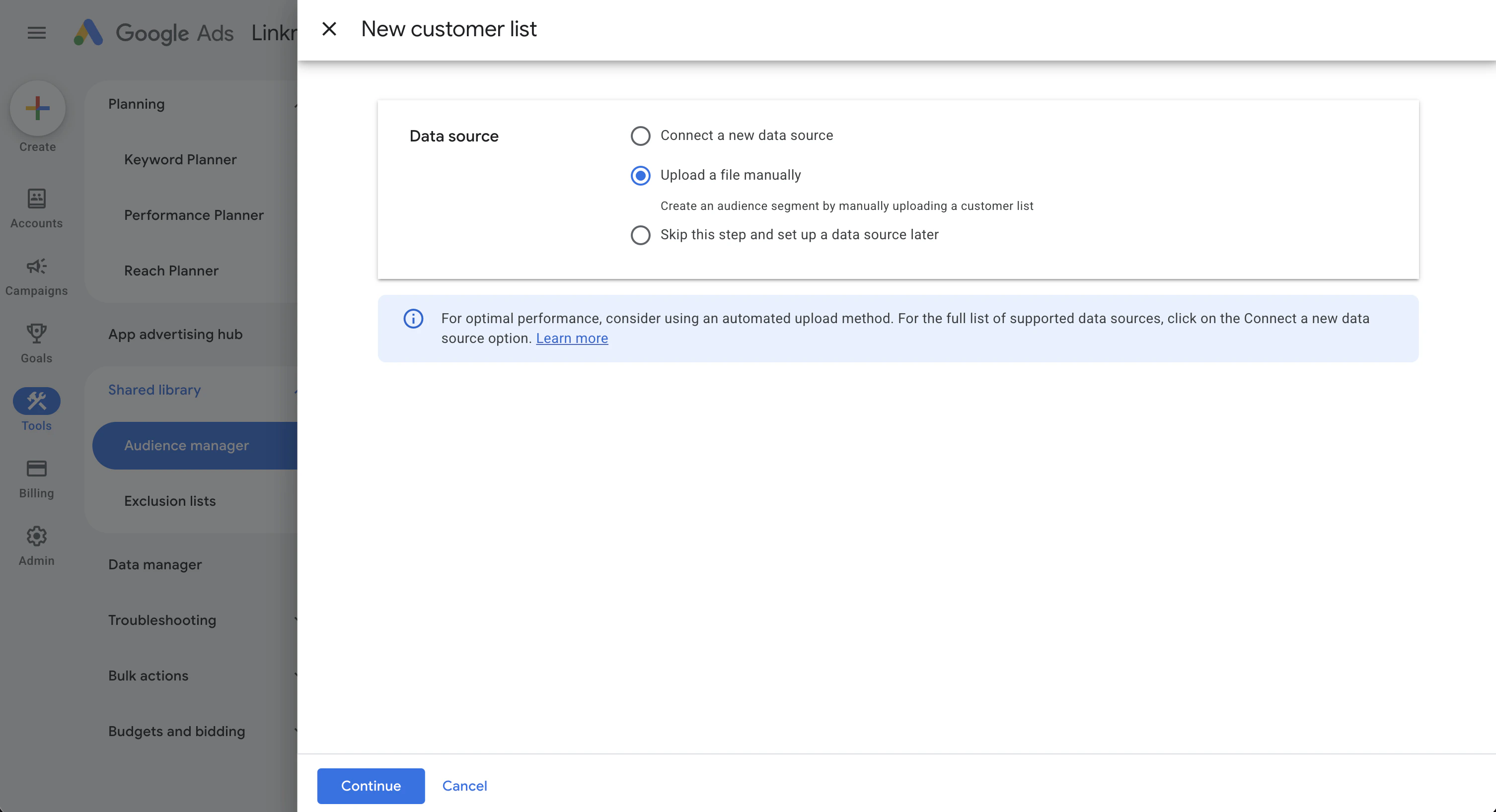 Upload a file manually