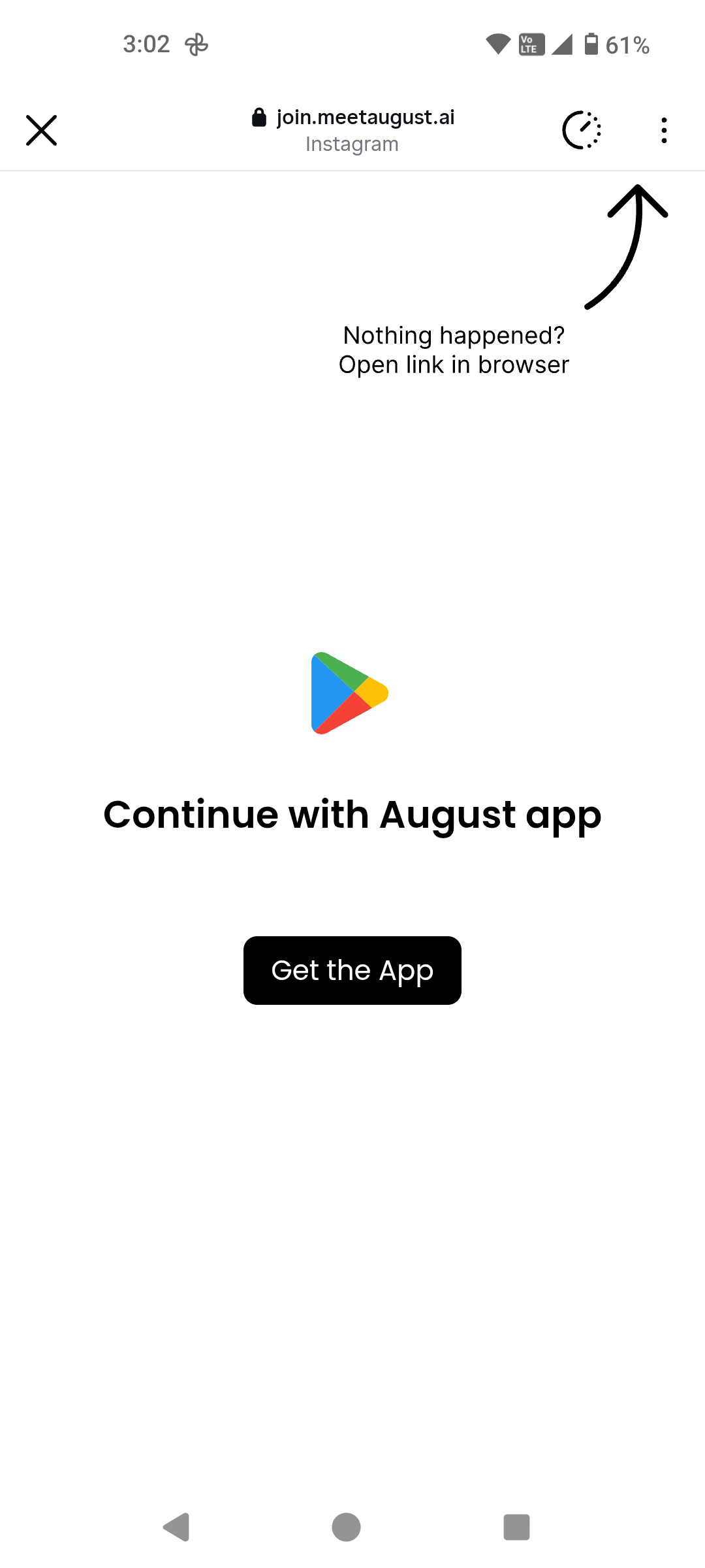 Intermediary page shown inside Instagram's in-app browser