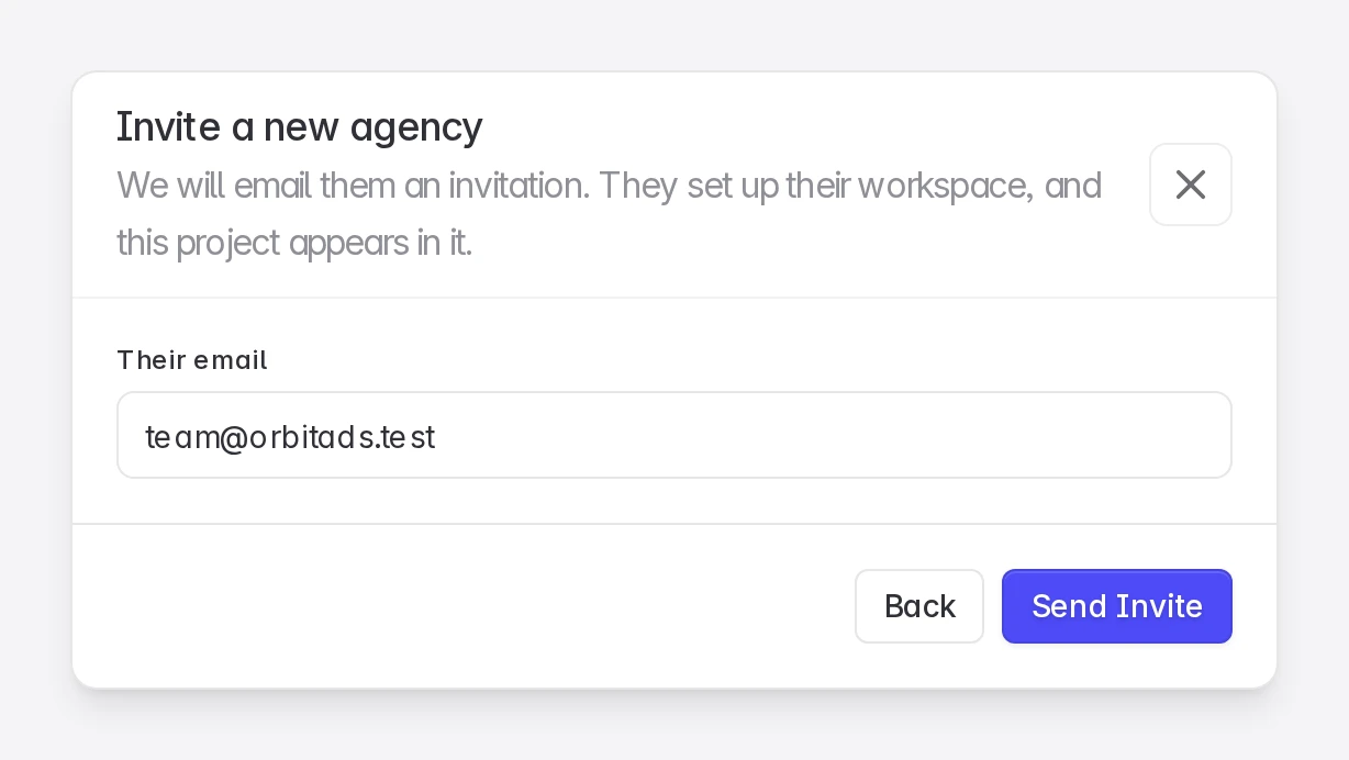 The customer invites your affiliate sign-in email as a new agency