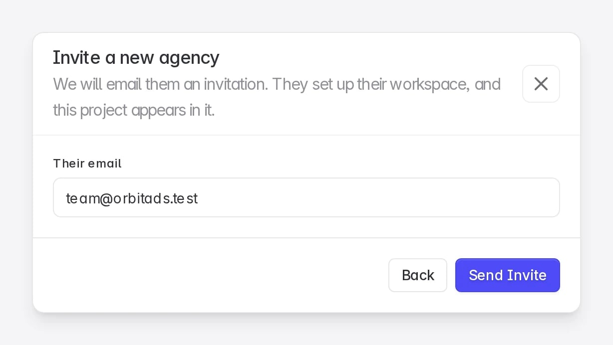 The customer invites your affiliate sign-in email as a new agency