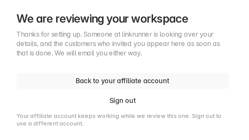 Agency workspace in review, with a button back to the affiliate account