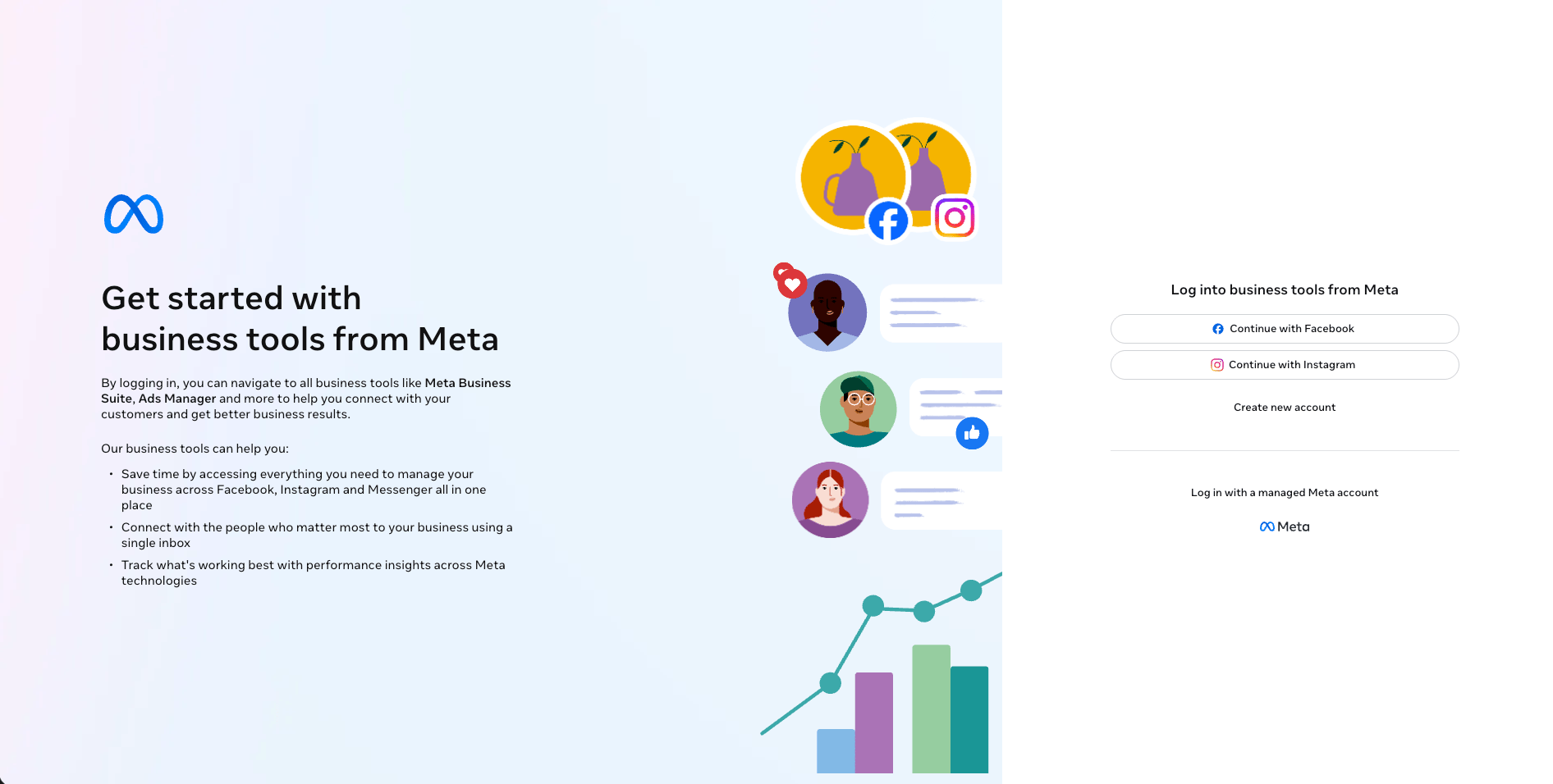 Página de login ou cadastro do Meta Business Suite
