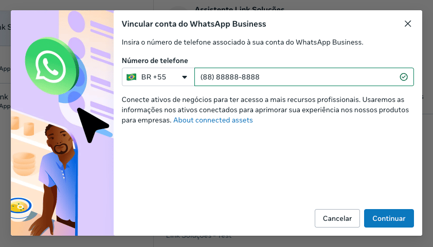 Formulário solicitando o número de telefone para iniciar a conexão